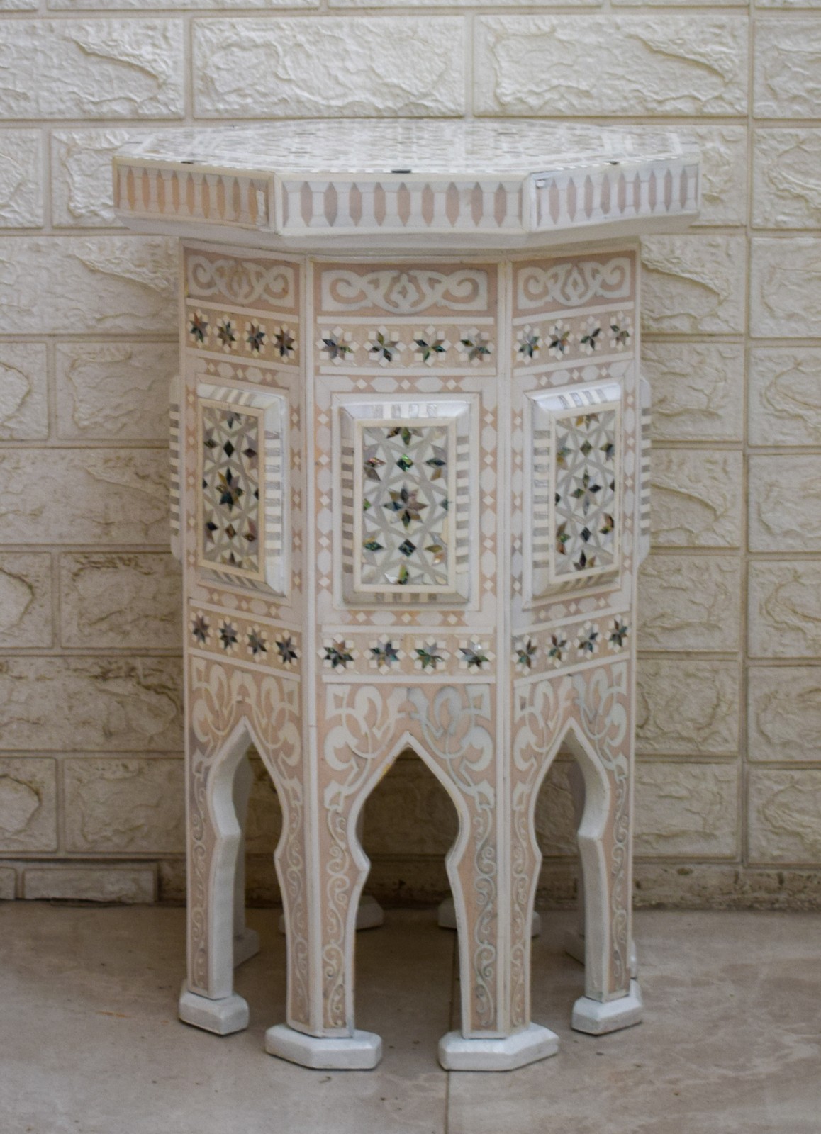 Handmade Moroccan 23″ Mother of Pearl Inlay Wood Side End Coffee Table Decor