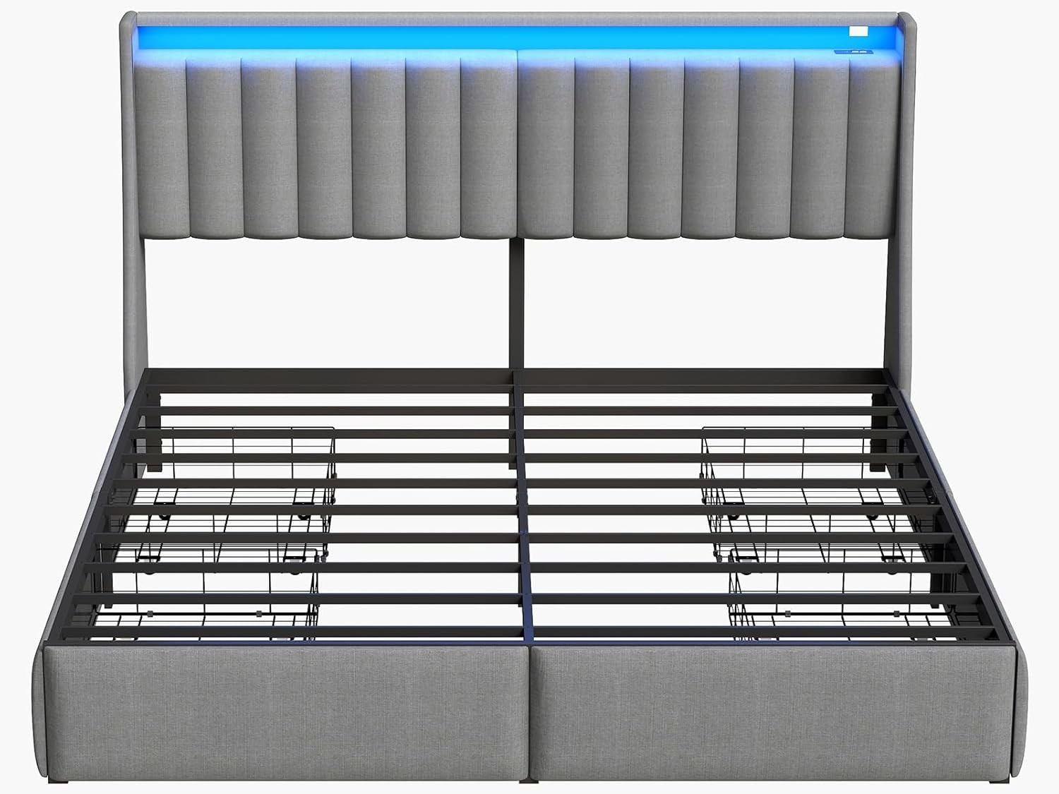 Full Queen Bed Frame with 4 Drawer and Upholstered Headboard &Charging Station