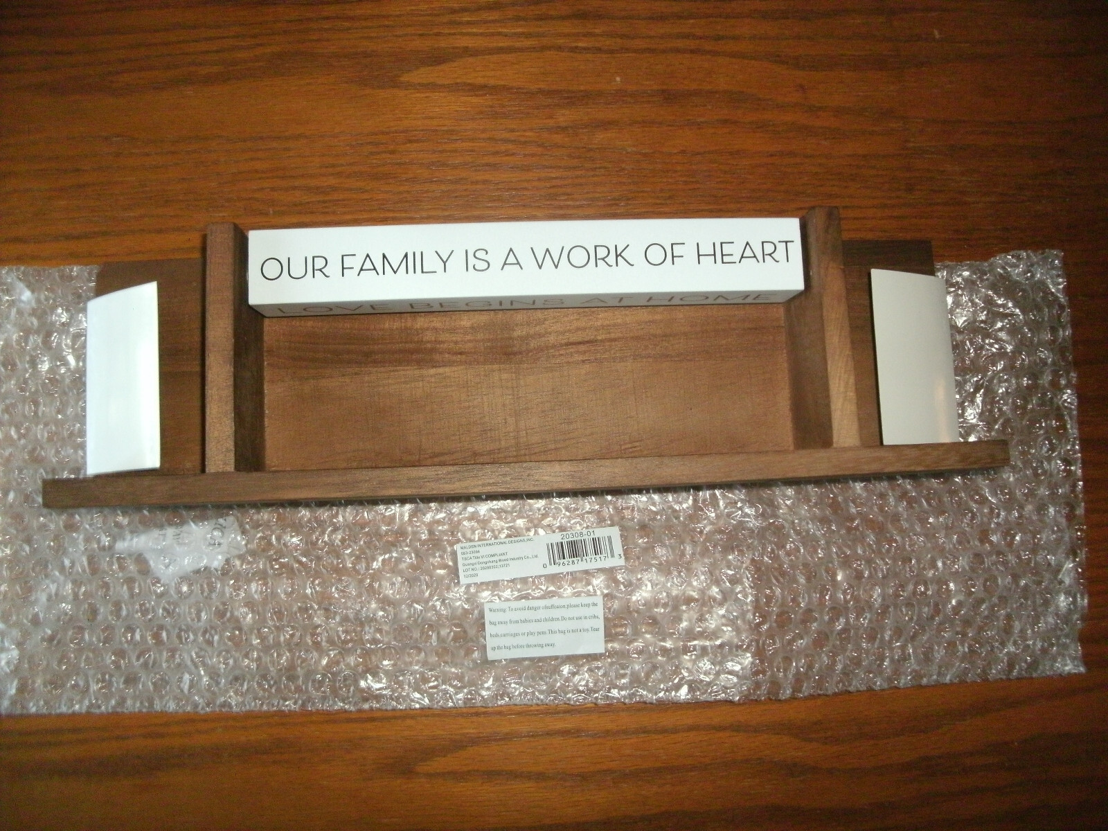 NEW Malden Spin Quote Family Love Decorative Wall Shelf walnut 15×4.25×2.5 in.