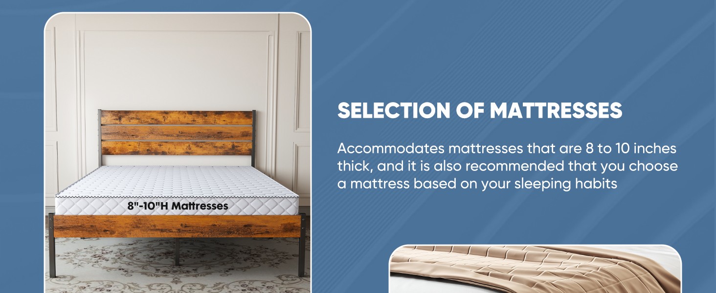 Full Size Bed Frame with Headboard, 800LBS Mattress Foundation with All Sturdy