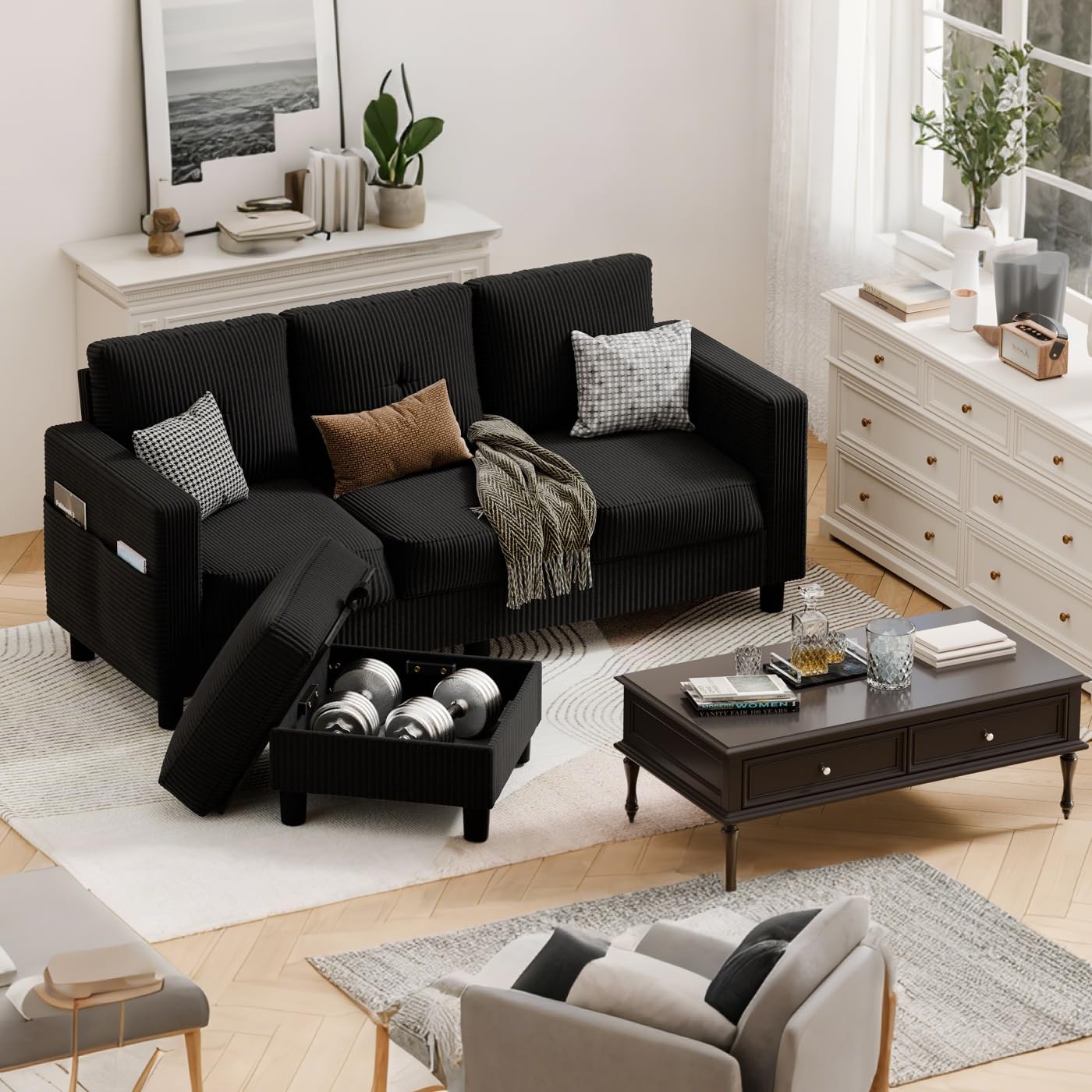 JAMFLY Convertible 76.4 inches (W) x 49.6 (L) x 24 (H), Black