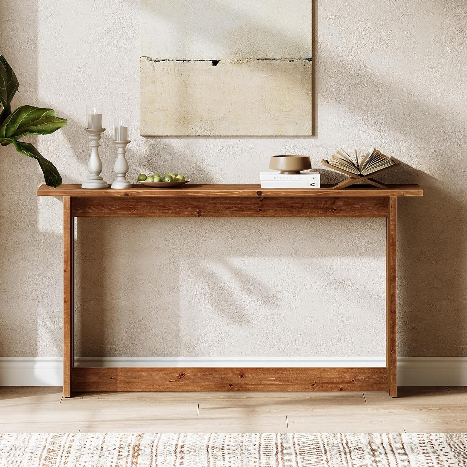 63″ Solid Wood Console Table Farmhouse Narrow Entryway Sofa Table w/ Sturdy Base