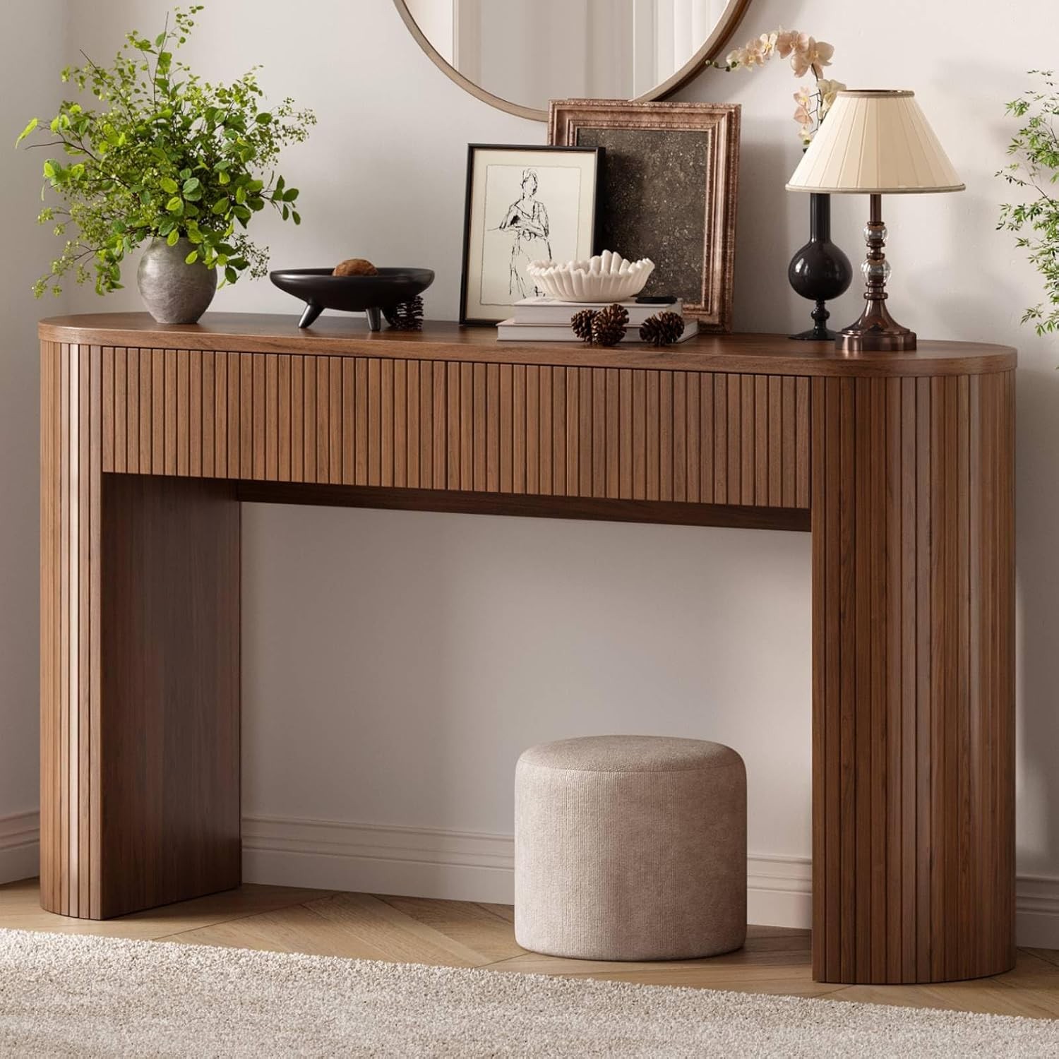 55 Inch Console Table with 2 Drawers Fluted Entryway Tables with Storage Sofa