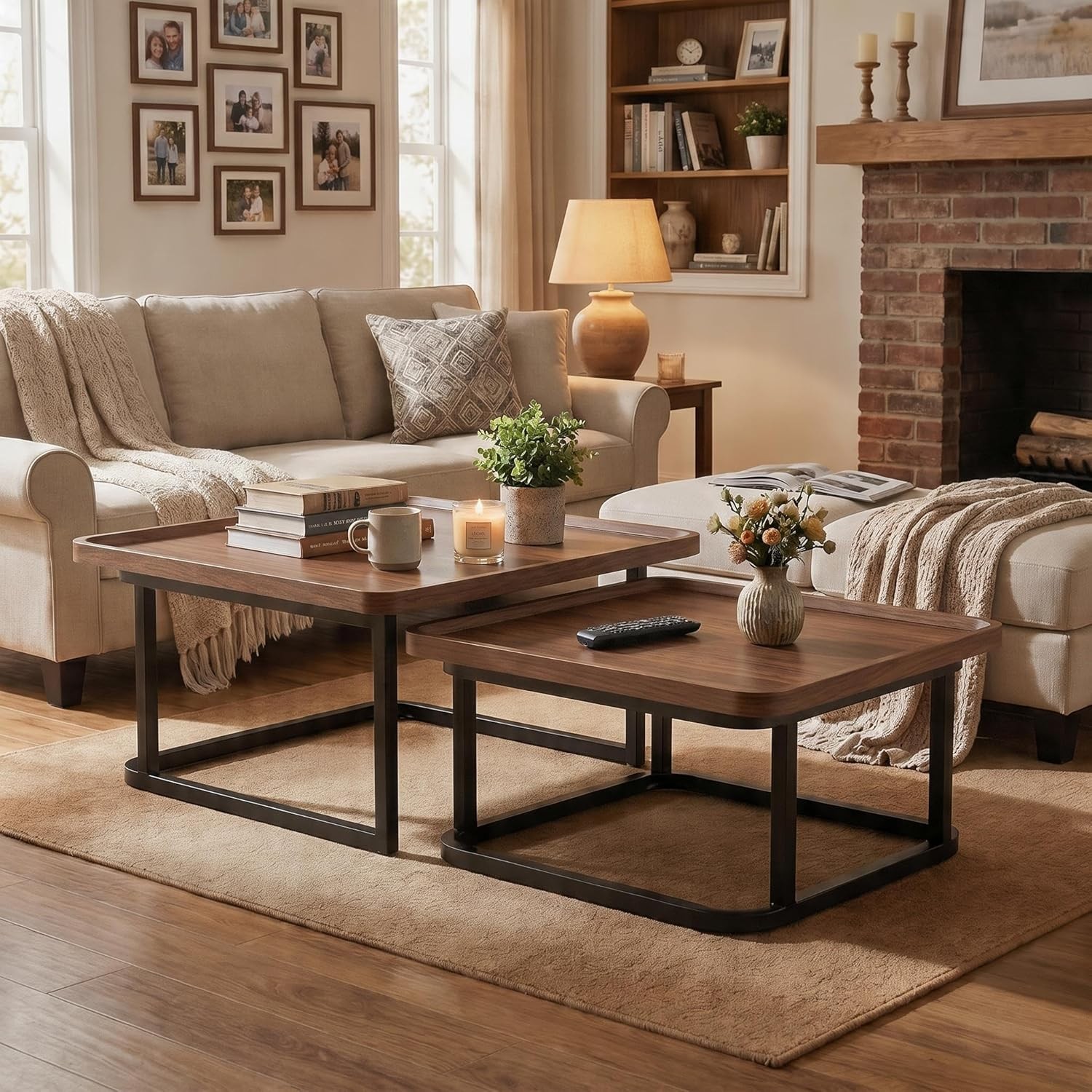 Set of 2 Nesting Coffee Tables Sofa Side End Table for Bedroom Balcony Square