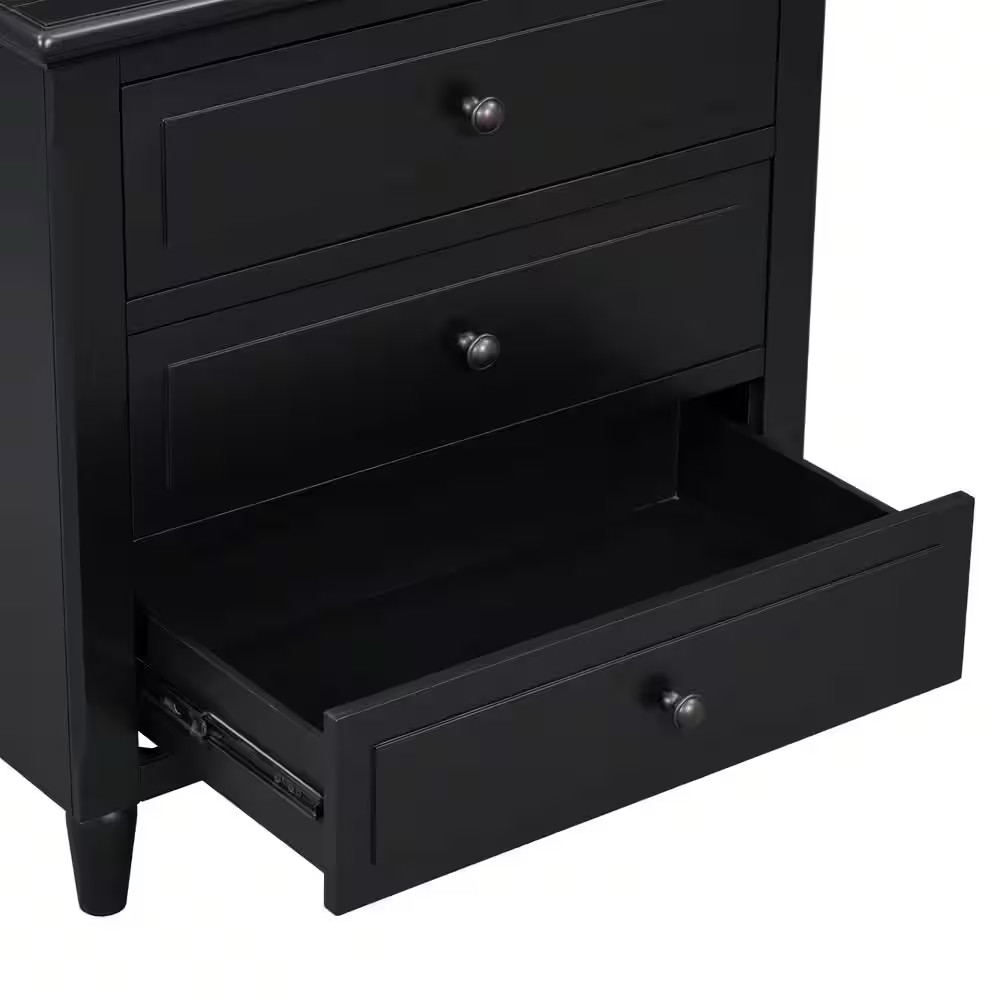 Modern Black 3-Drawer 27.6 In. W Nightstand with Metal Handles, Rubber Wood Legs
