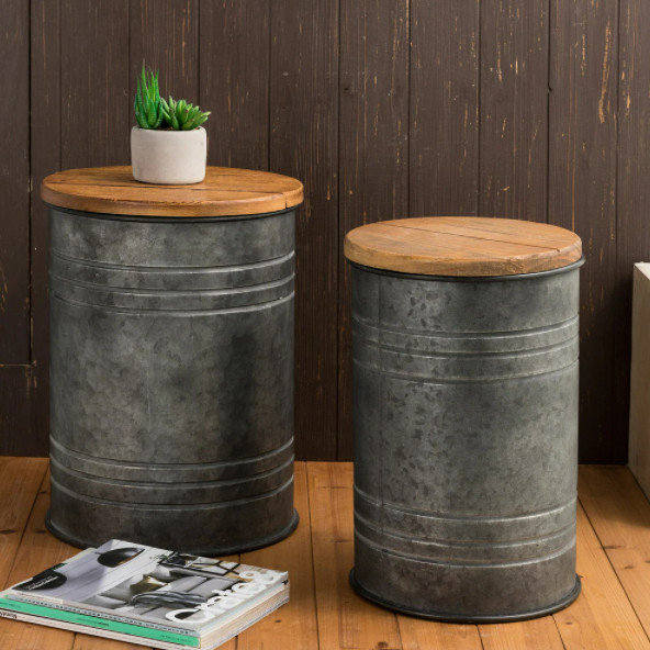 Table End Storage Side Farmhouse Rustic Accent Wood Metal Galvanized Night Stand