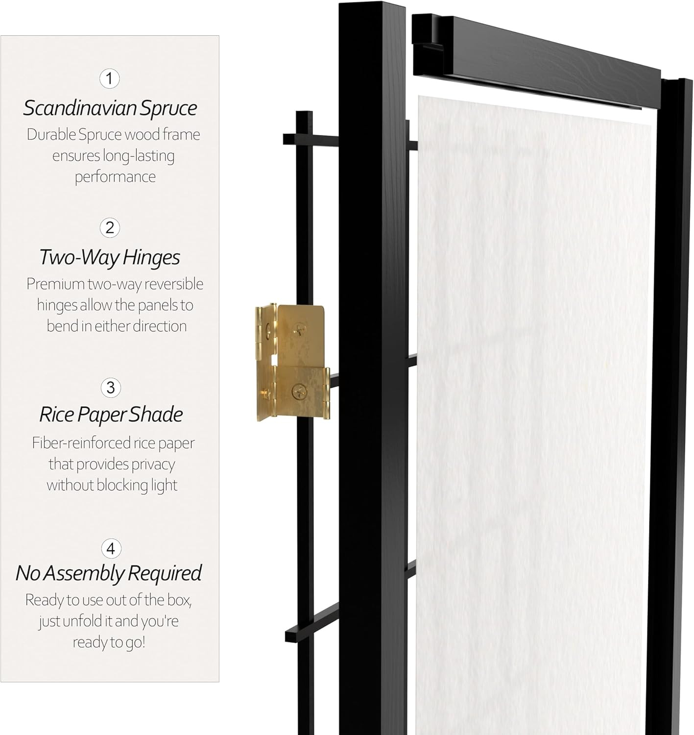 Black 6 Ft Tall 3-Panel Window Pane Shoji Screen Room Divider