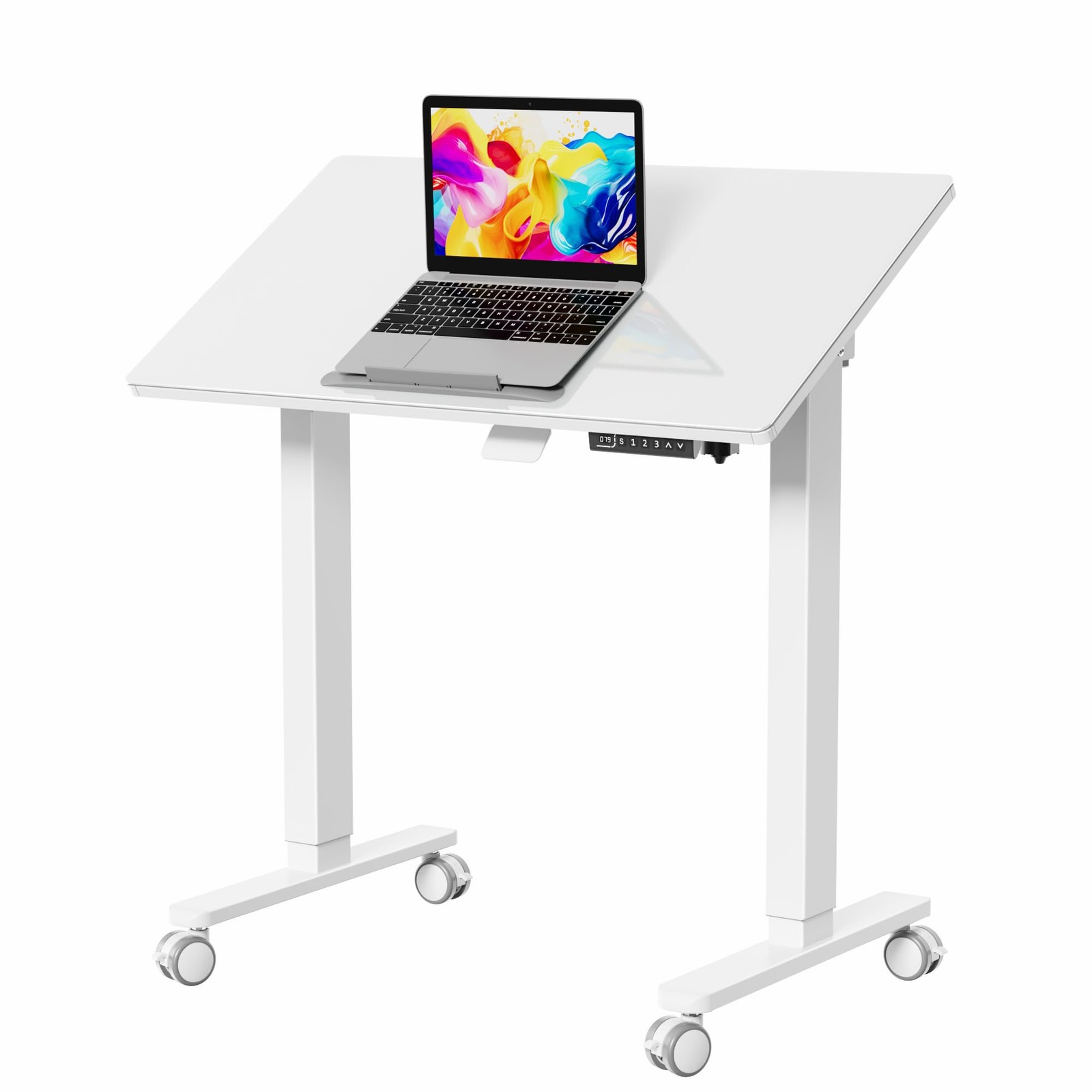 35″ Glass Standing Desk, 90° Tilt Height Adjustable Drafting Table
