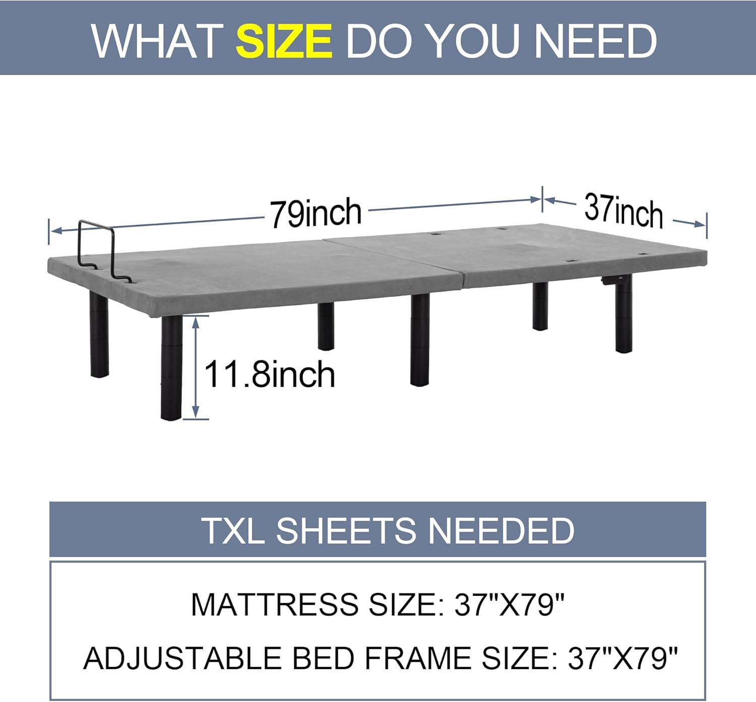 Adjustable Electric Twin XL Bed Base Frame with Massage,Wireless Remote, USB Typ
