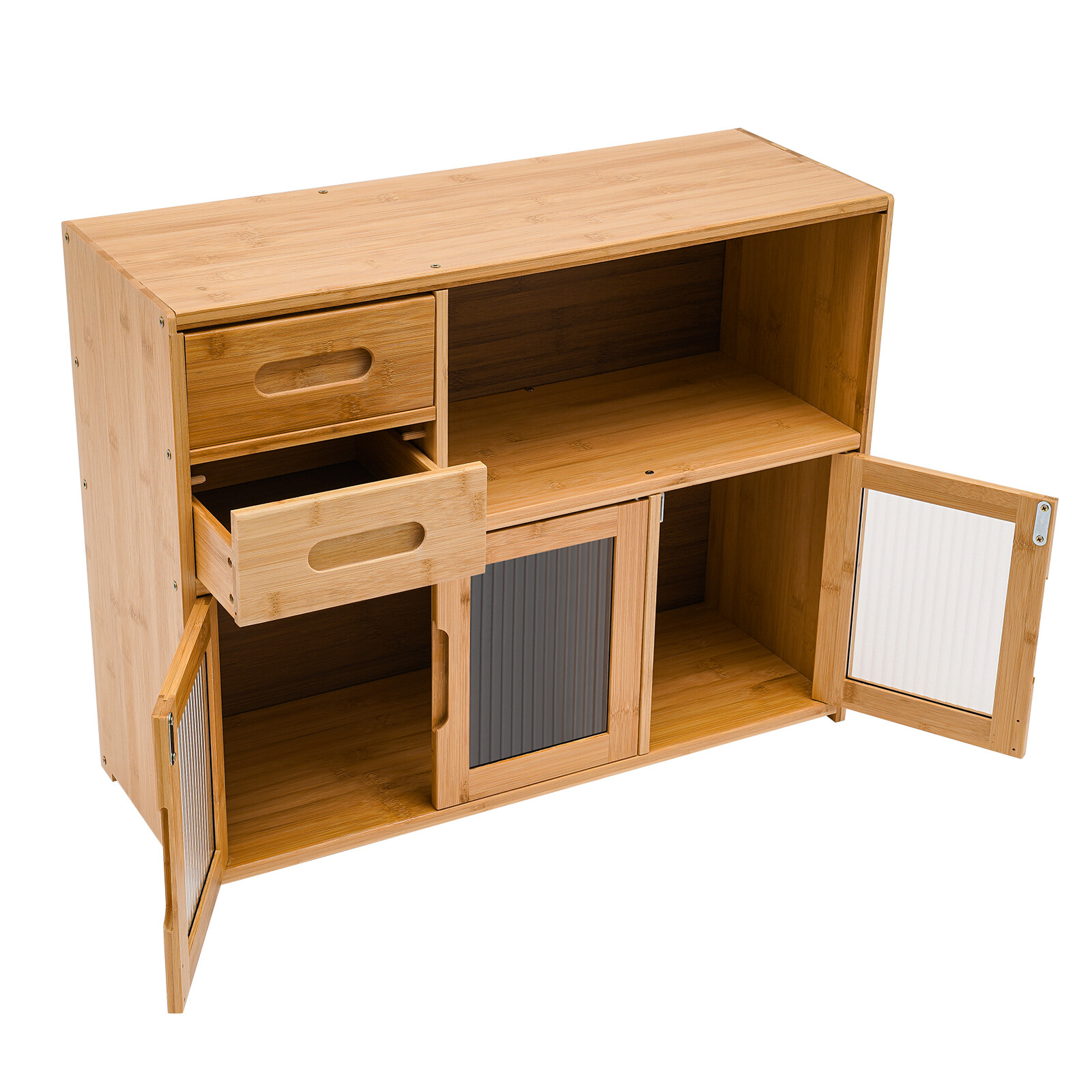 Bamboo Kitchen Storage Cabinet Sideboard Buffet Pantry with Doors Drawer Shelves