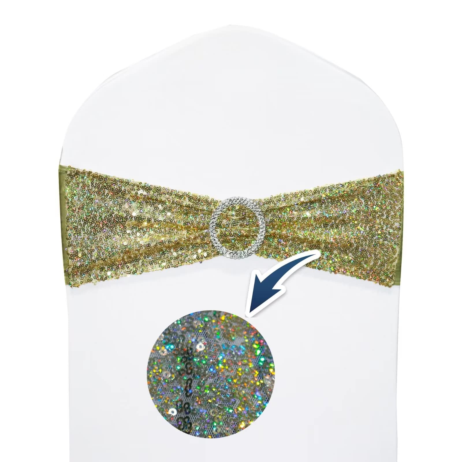 Glittering Sequins Chair Sashes Bows – Stretch Spandex & Polyester Chair Band…