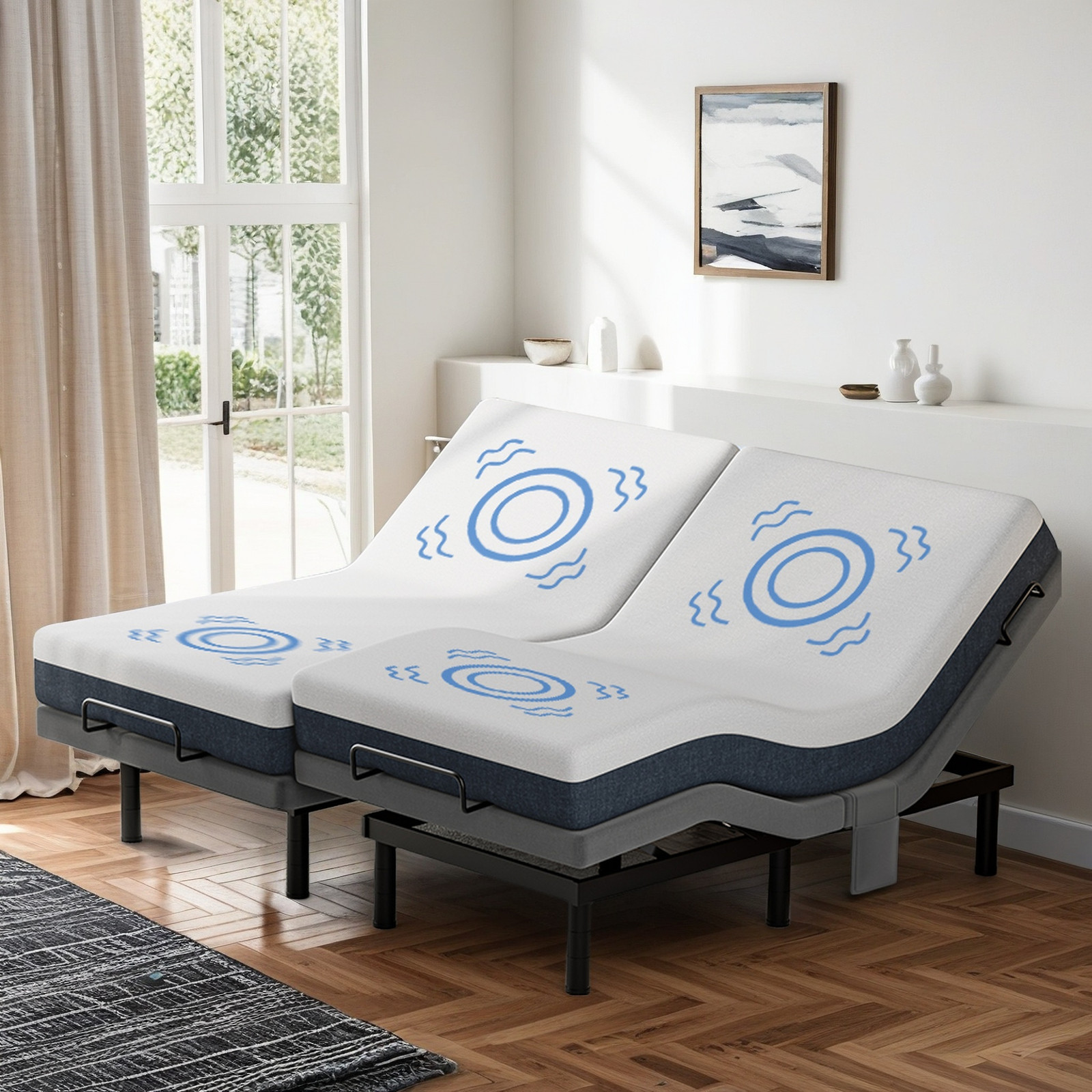 Split King Adjustable Legs Bed Frame with Massage and Remote USB for Recovery