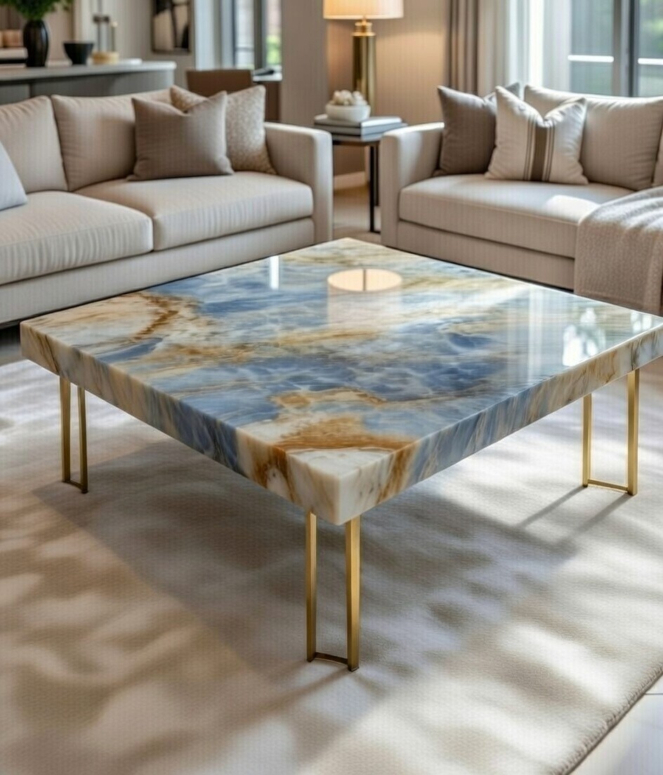 Luxury Blue Onyx Stone Table – Handcrafted Natural Gemstone Furniture for Home