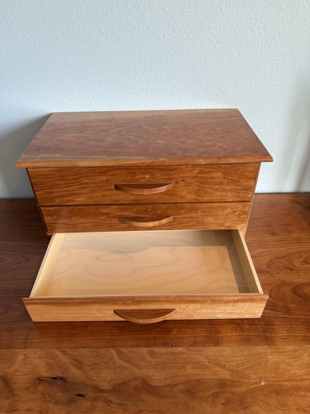 Handcrafted craftsman cherry three drawer cabinet vanity table top exceptional