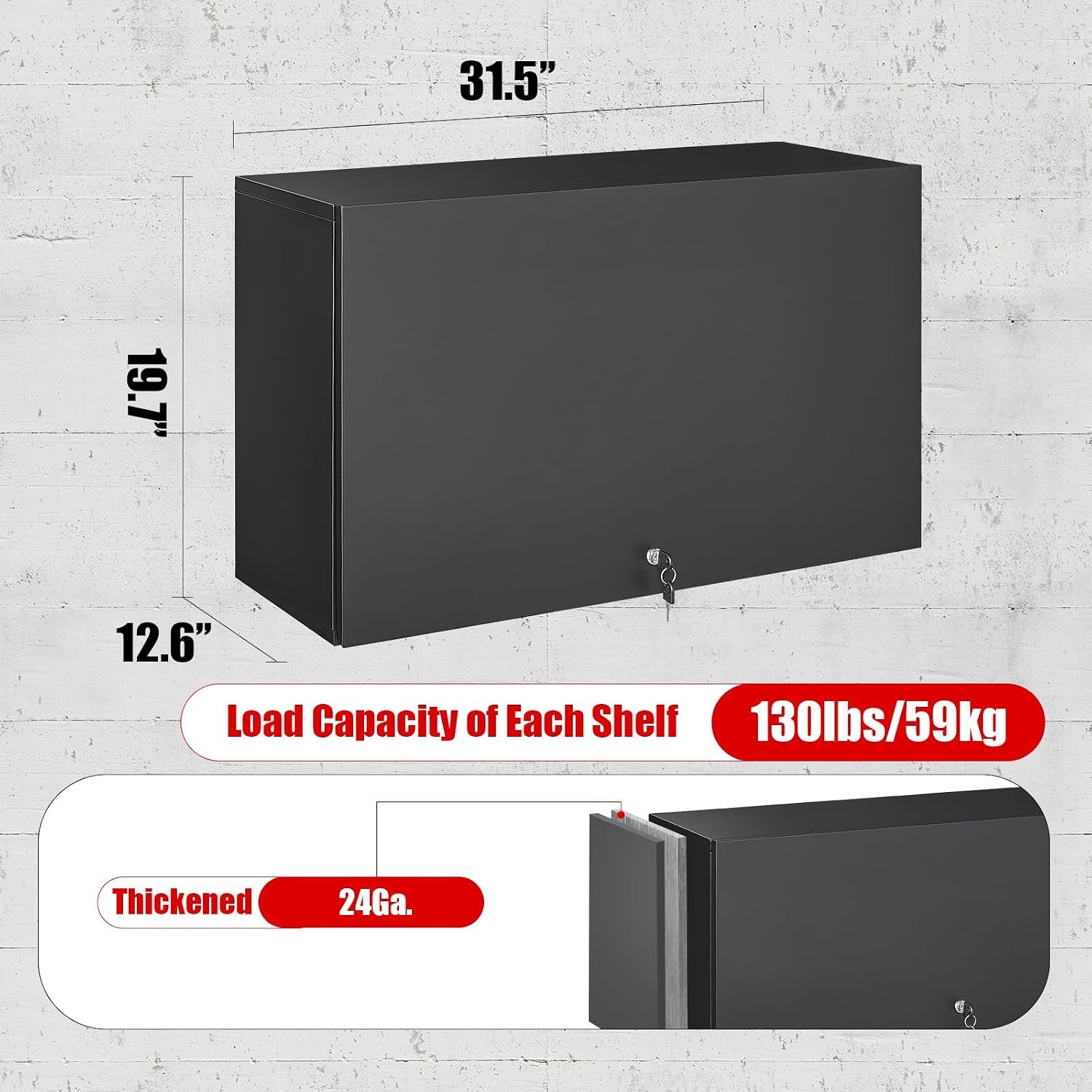 Garage Wall Cabinet Metal Tool Cabinet with Lock&Adjustable Shelf | 20″H Wall