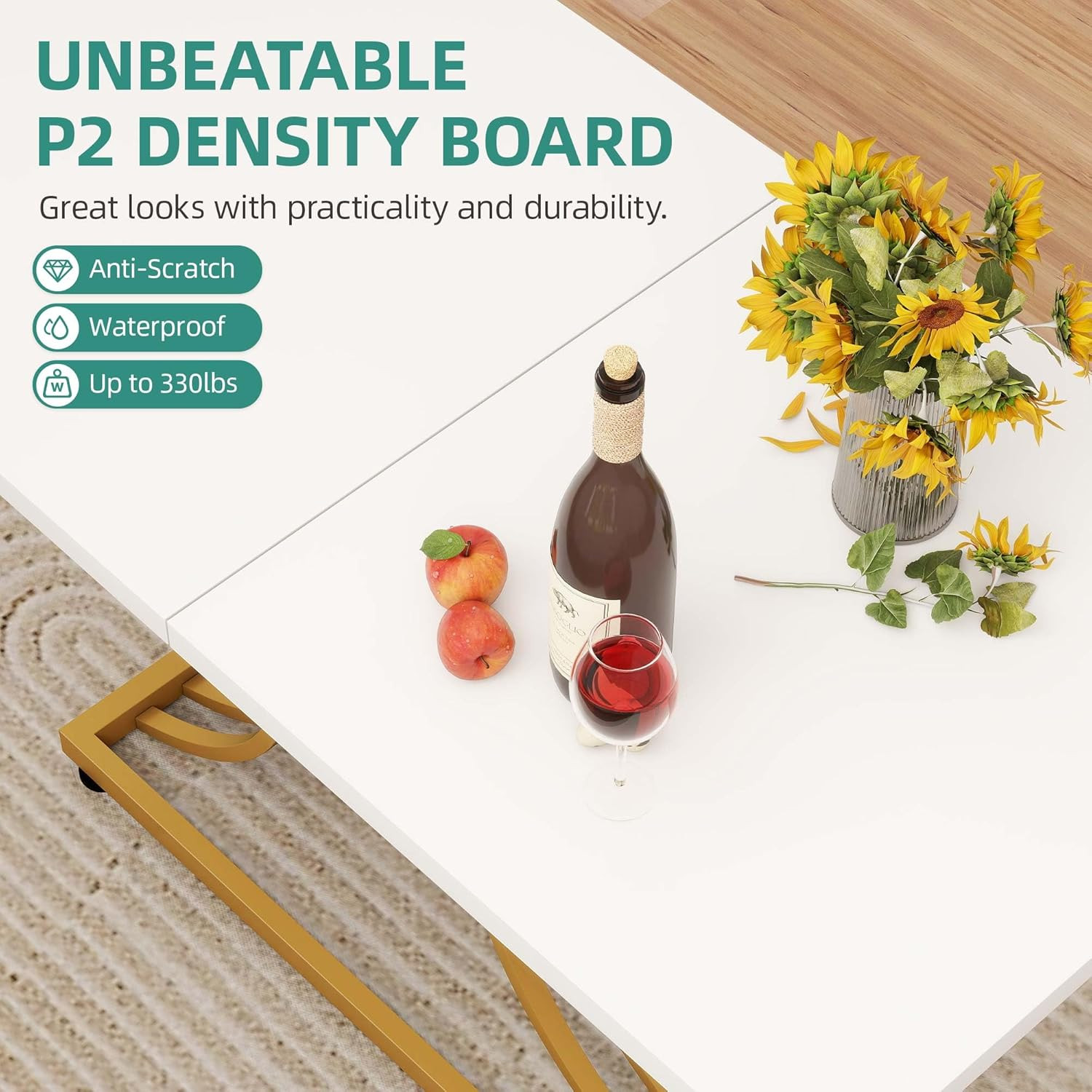 Modern 47″ Rectangle Dining Table for 4 – White & Gold Finish