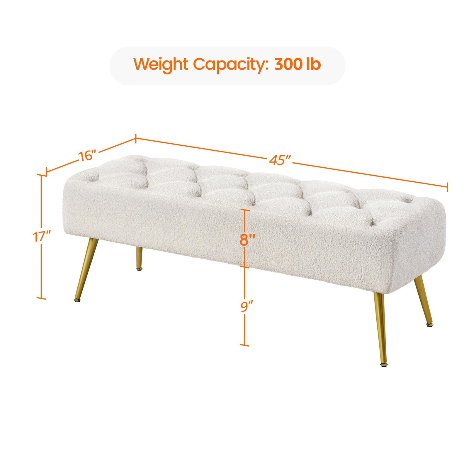 Dining Bench, Button-Tufted Upholstered Bench with Gold Metal Base for Kitchen