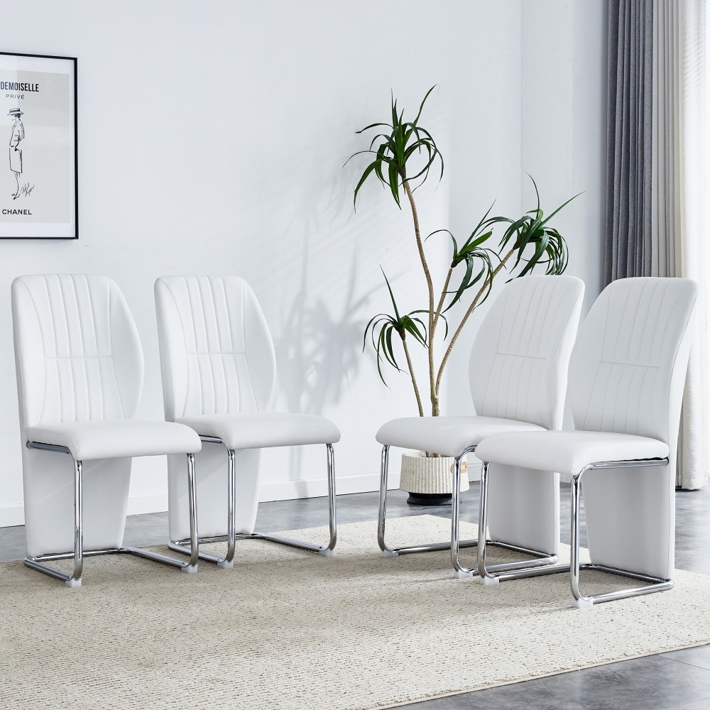 4 dining chairs made of PU material, featuring high backrests and legs