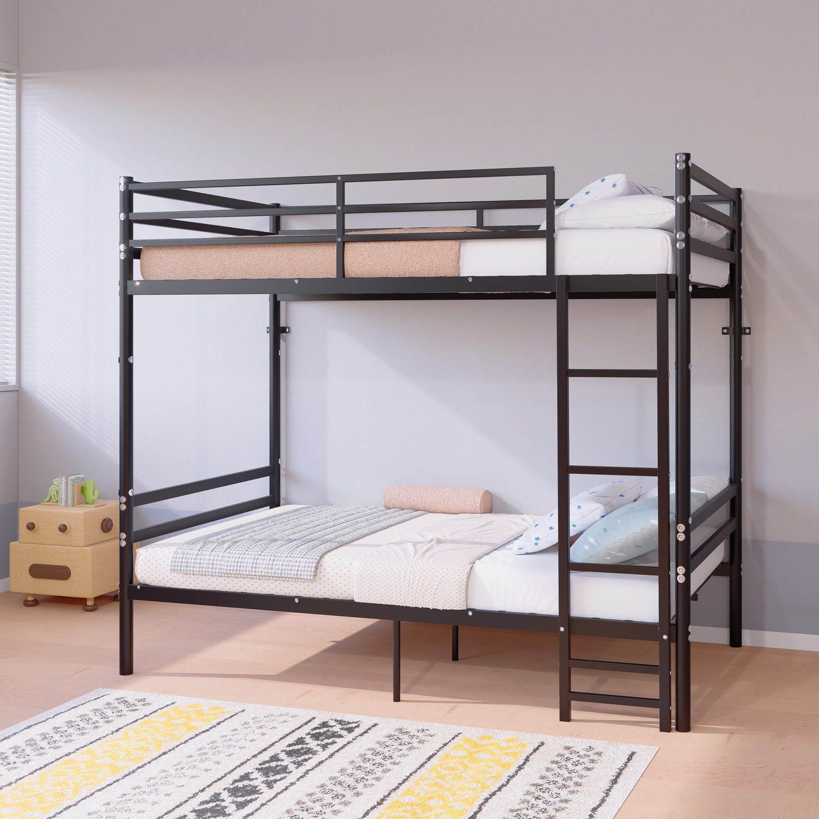 Bunk Bed Twin Over Twin Metal Twin Size Bed Frame with Safety Guardraild 440lbs