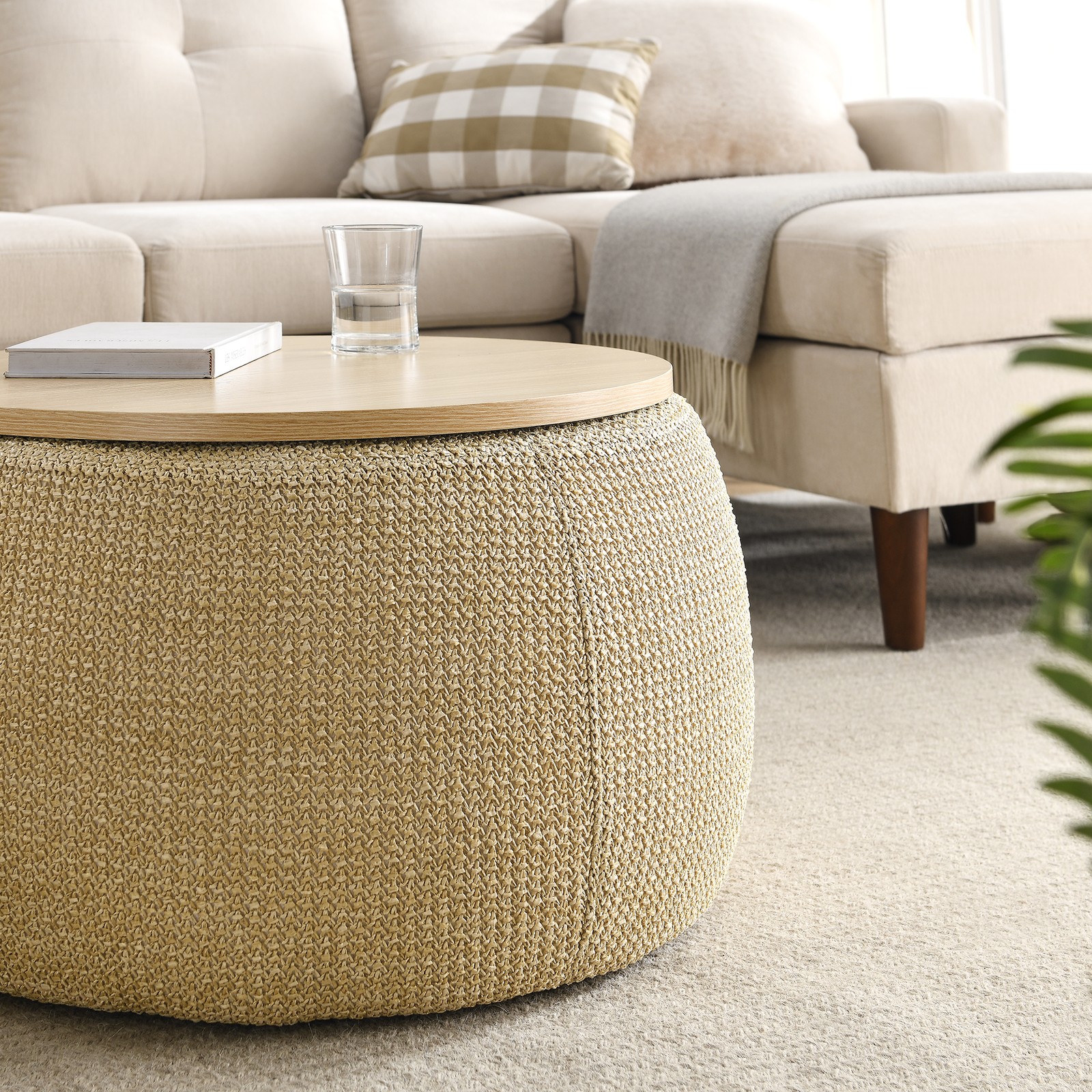 Round Storage Ottoman 2 in 1 Function End table Navy (25.5″x25.5″x14.5″) Fashion