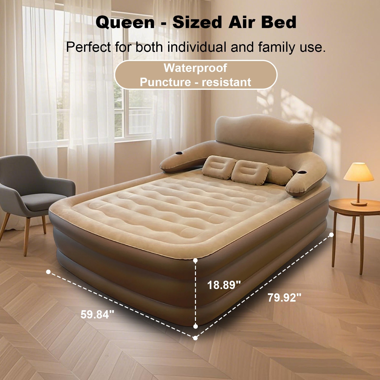 Inflatable High Raised Air Bed Mattress Double Queen Size with Pump & Pillow Set