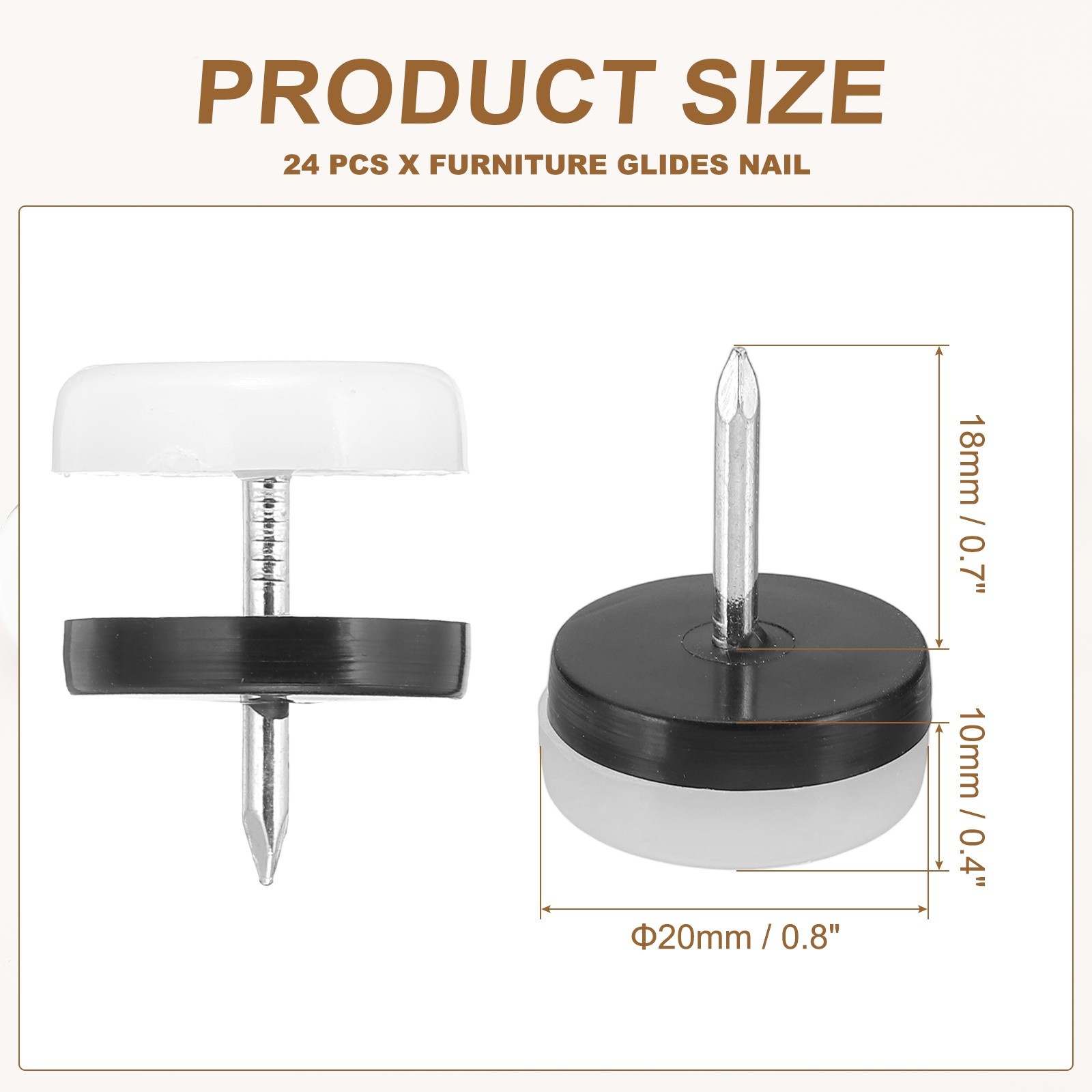 0.8″ Dia Chair Slides 24 Pcs Nail on Furniture Glides Floor Protector White
