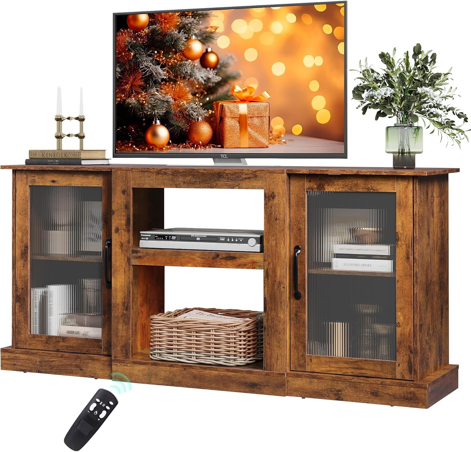 Rustic 58″ Farmhouse TV Stand for 65″ TV with Storage & Adjustable Shelves
