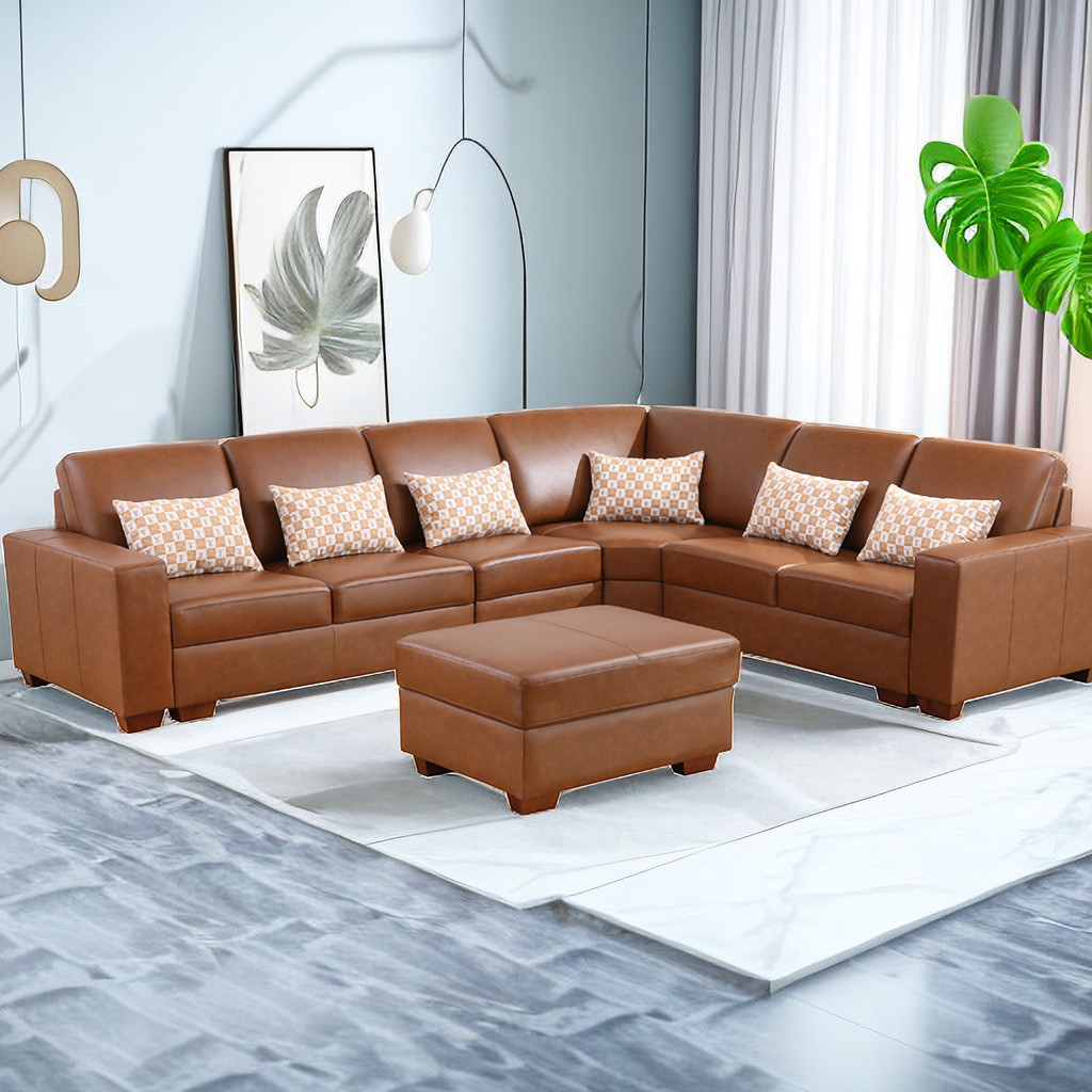 Leather 6-Piece Vegan Leather Sectional Sofa Set Couch Chaise For Living Room