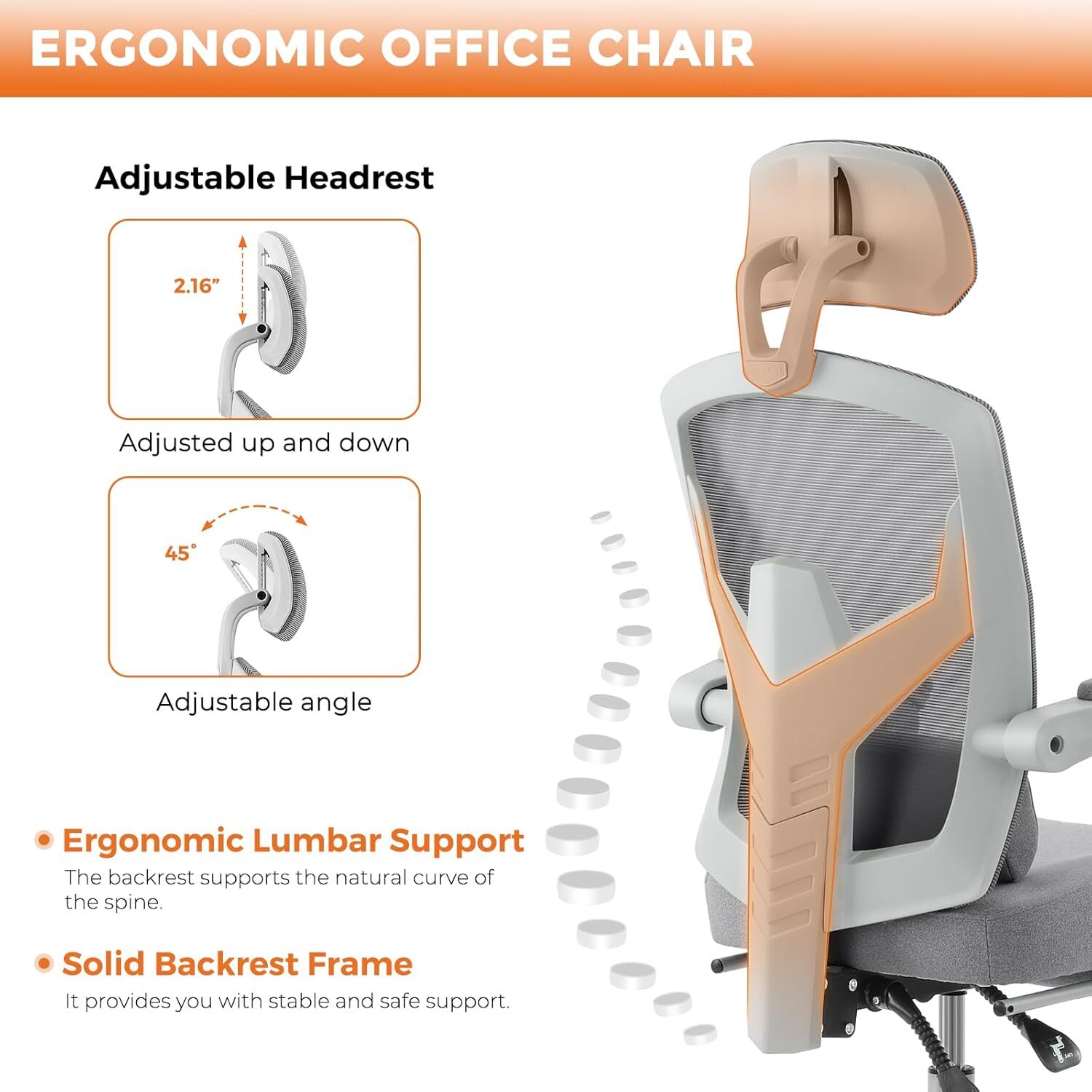 Gray Home Office Desk Chair Reclining High Back Mesh Swivel Rolling Task Chair