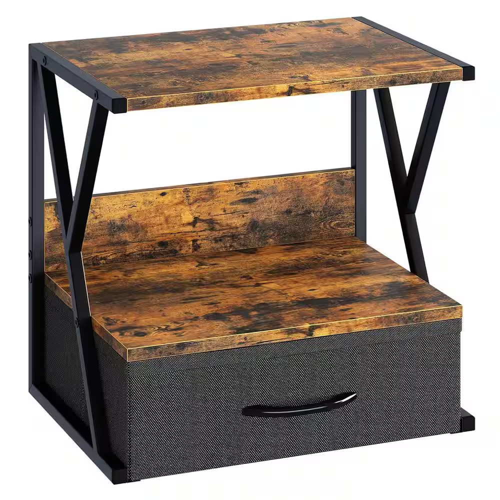 Rustic Brown 16.5 In. X 15.7 In. Wood Classic Desktop Shelf with Storage Drawer