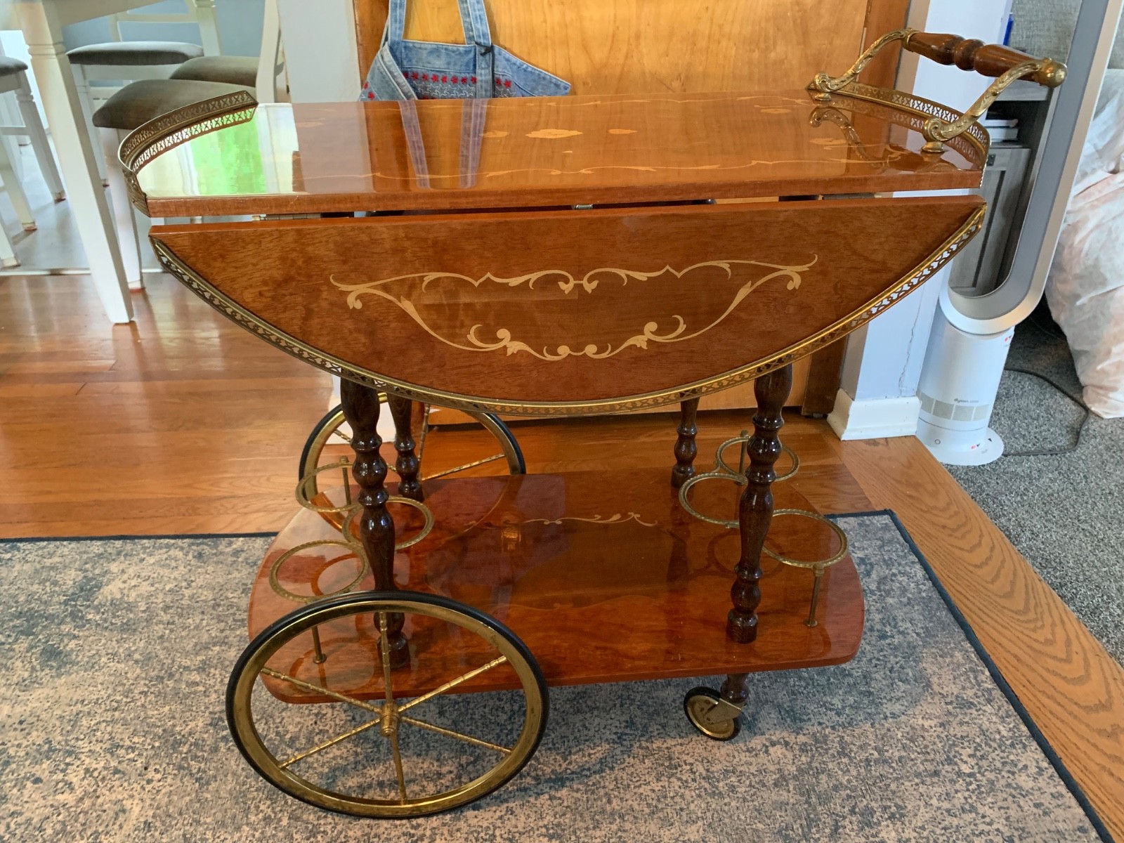 Vintage Italian Sorrento Marquetry Inlaid drop-leaf Bar/Tea Cart – Loose Handle