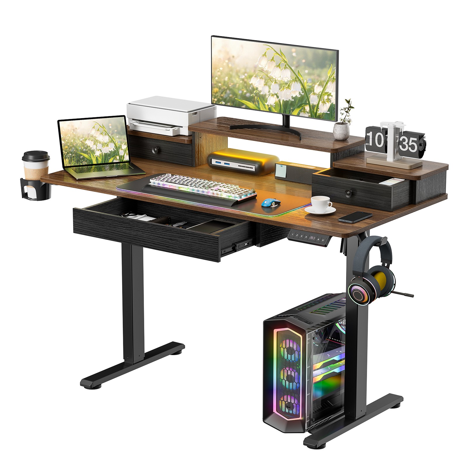 Electric Standing Desk Home Office Height Adjustable Computer Table with Drawers