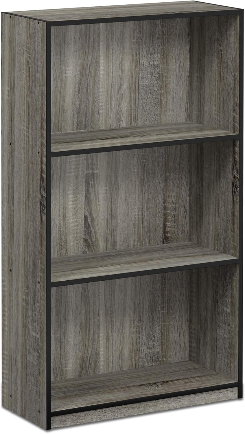 Basic 3-Tier Bookcase Storage Shelves, French Oak Grey/Black