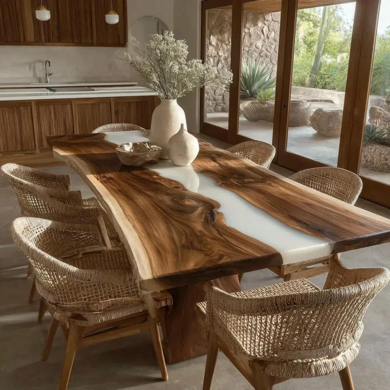 Ocean Blue Epoxy River Table Top 60×36 Live Edge Wood Dining Desk
