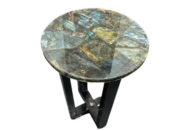 LABRADORITE CORNER TABLE, STONE SIDE TABLE, LUXURY HOME FURNITURE, MODERN TABLE