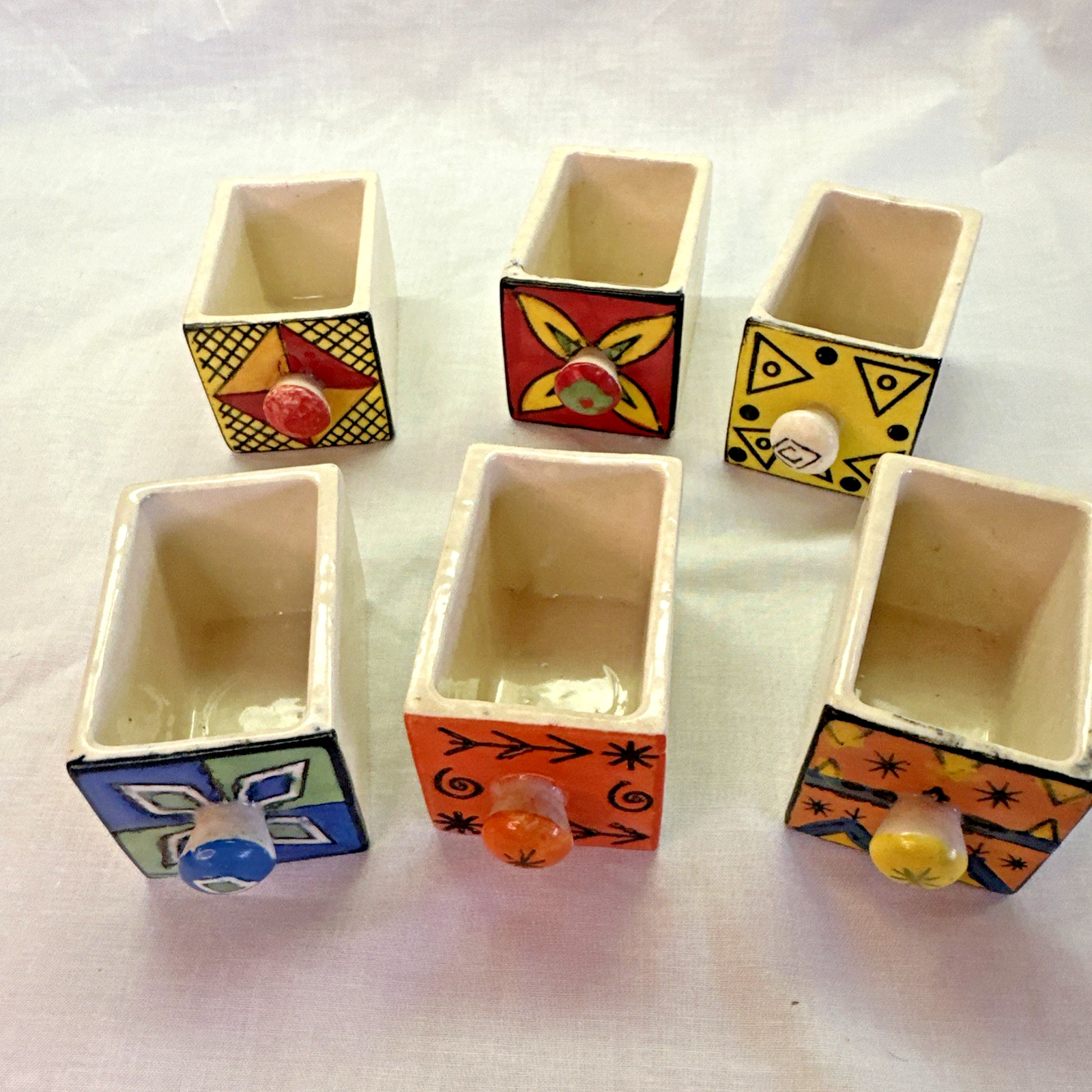 Pier 1 Imports Wood Apothecary Spice Cabinet 6 Hand Painted Ceramic Drawers Tea