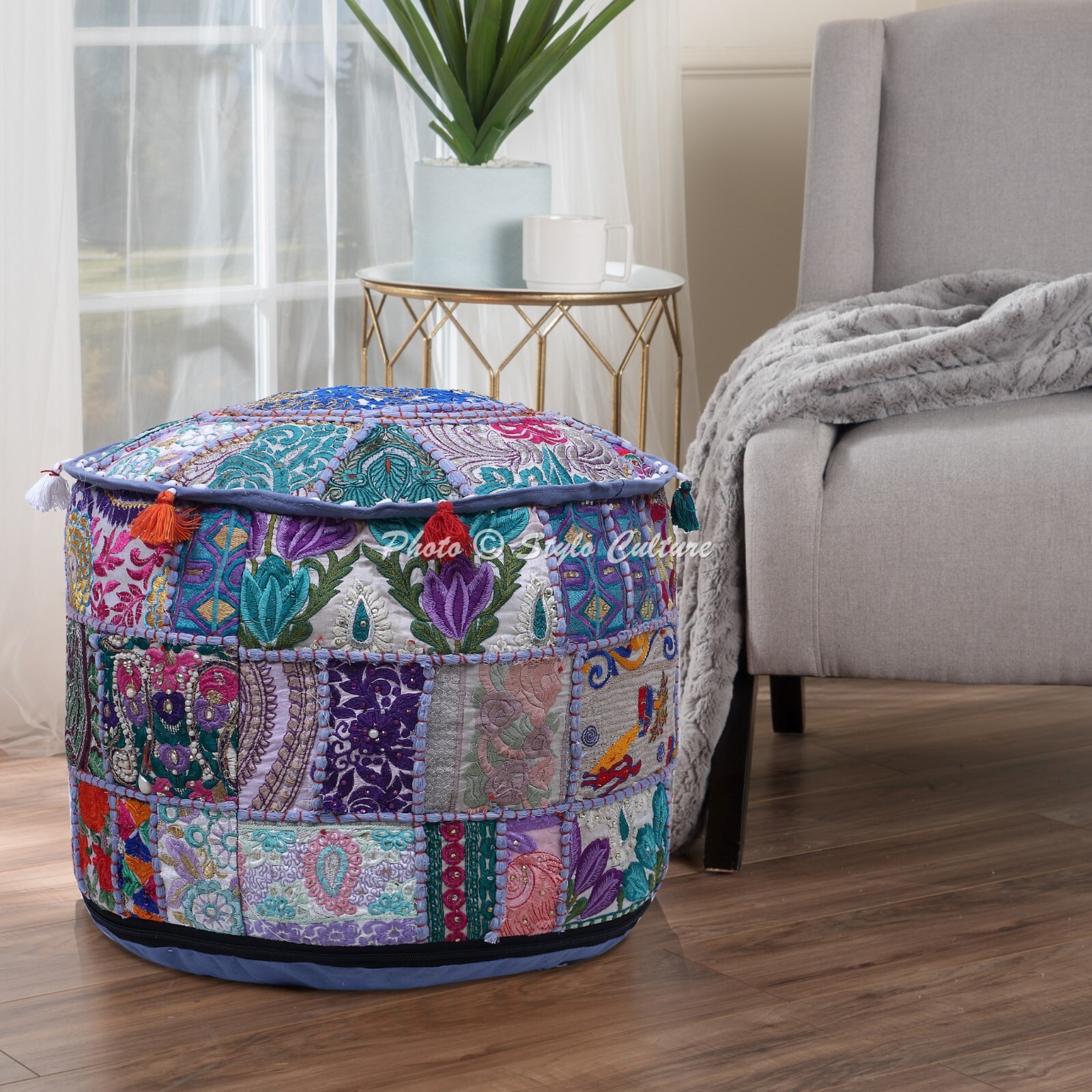 Patchwork Pouf Ottoman Indian Ottoman Handmade Pouffe Foot Stool Cover Decor