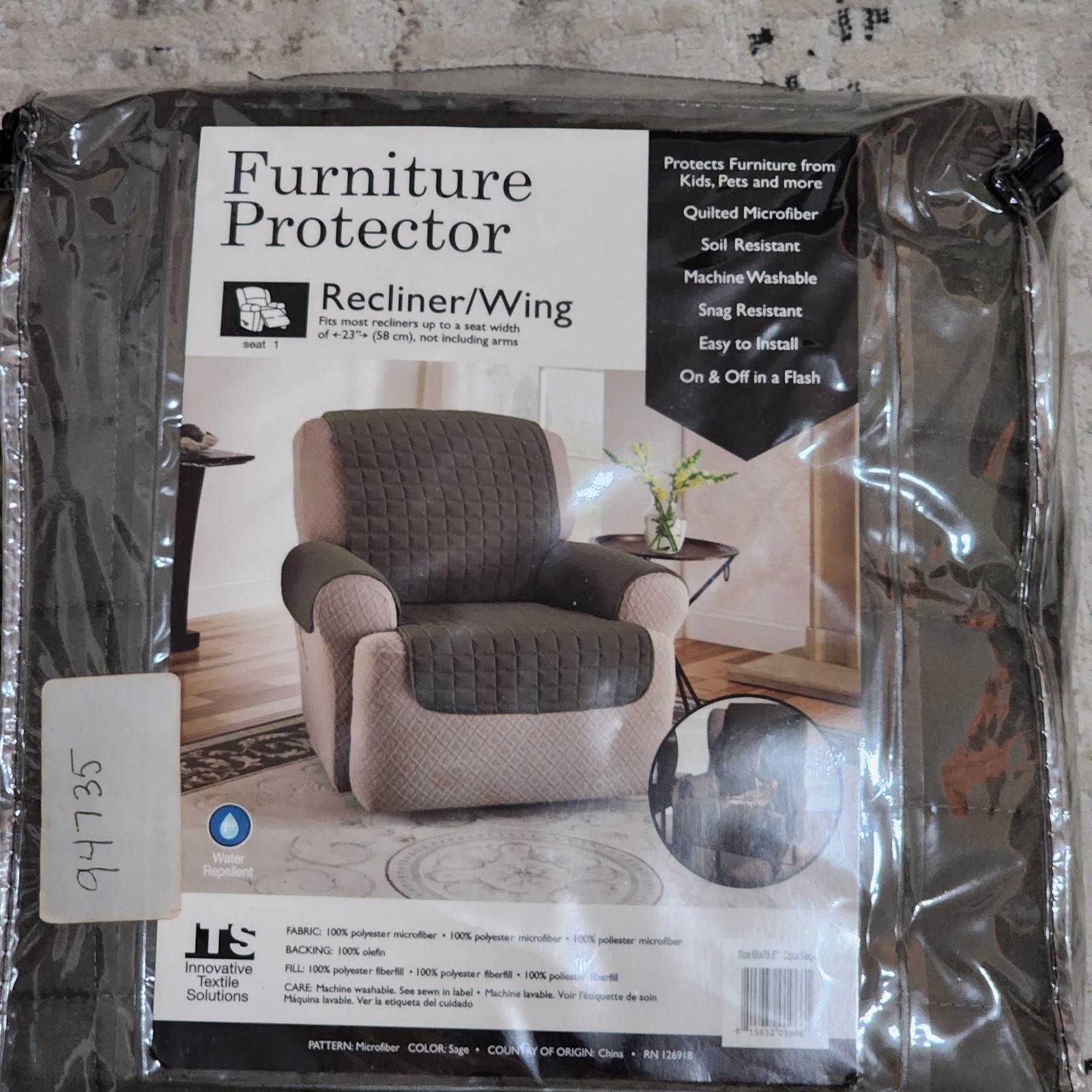 Recliner Protector From Textile Solutions Quilted Microfiber Sage Green…