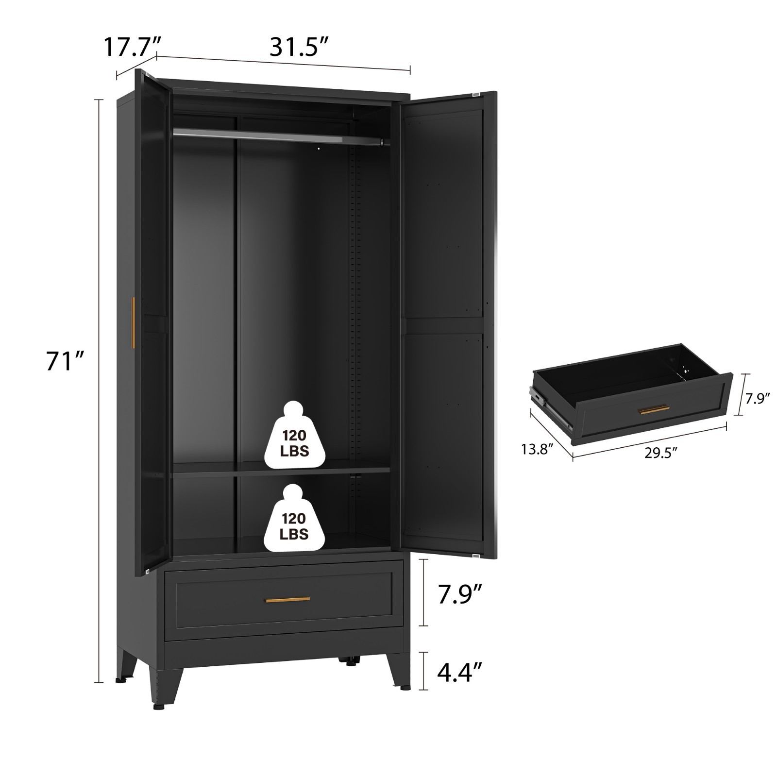 Metal armoire Wardrobe Closet with Hanging Rod,71” Metal Wardrobe Cabinet