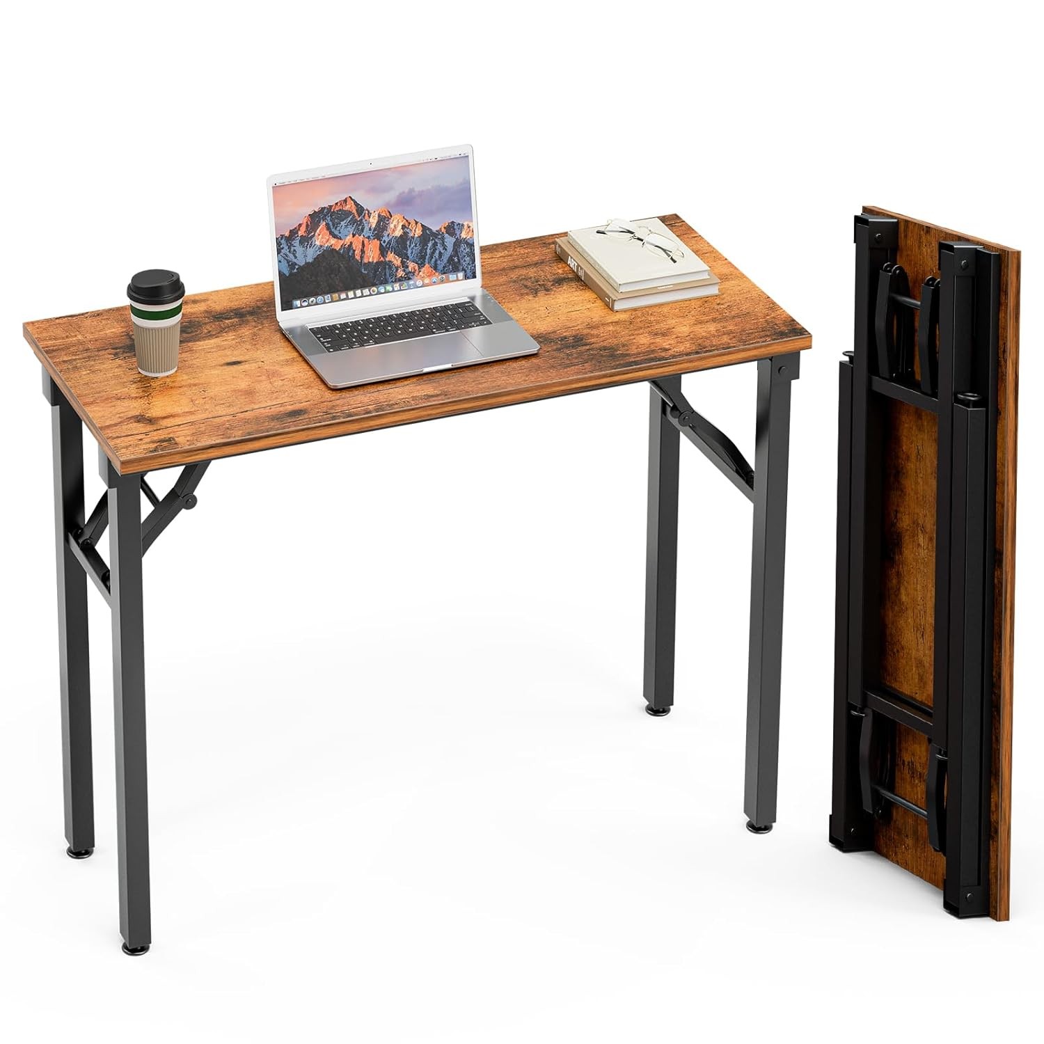 35.8 Inch Foldable Rustic Brown Compact Office Desk No Assembly Required