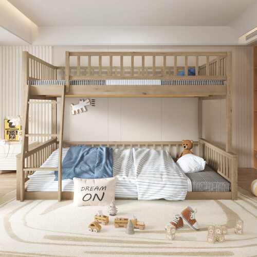 Full XL Over Queen Floor Bunk Beds Bed Frames Kids Bunk Beds Mattress Foundation