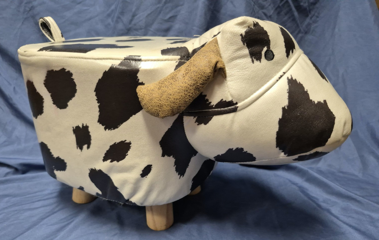 Brown & White Cow Animal Print Storage Ottoman Stool w/ Wood Legs
