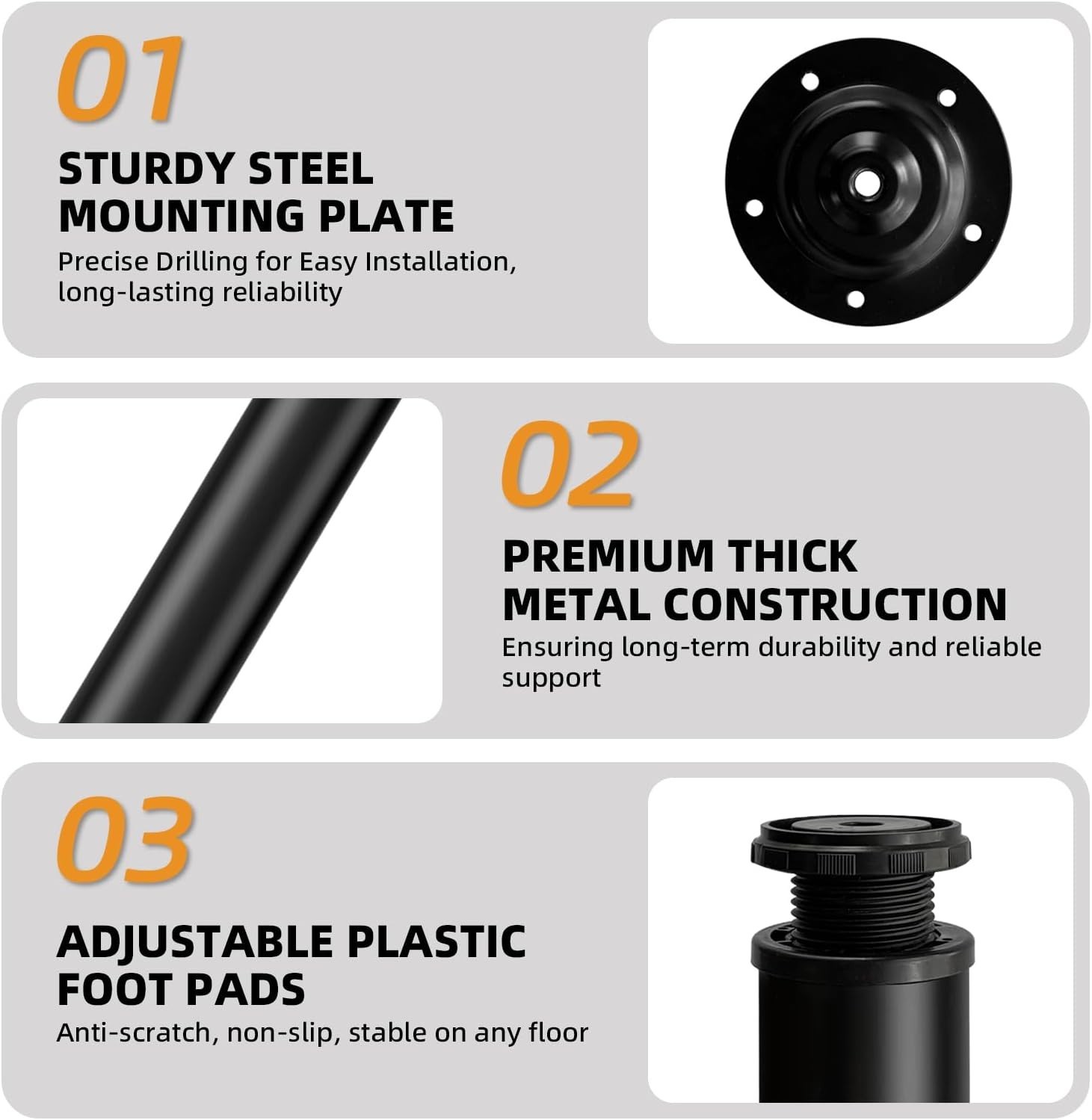 4 PCS 16 inch Adjustable Metal Bench Legs, Black, Coffee Table, End Table, Set