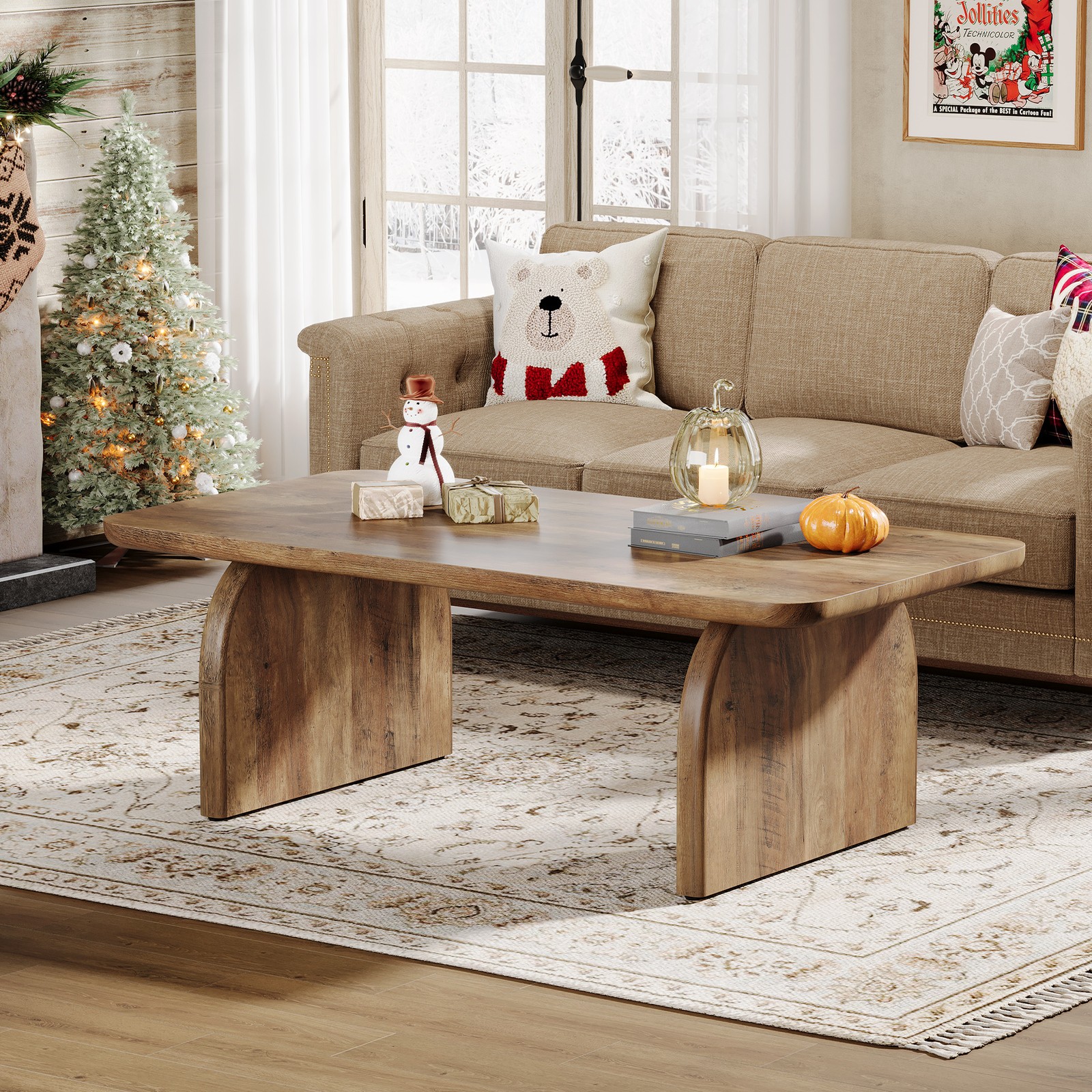 47-Inch Rectangle Coffee Table, Farmhouse Low Cocktail Tea Table for Living Room