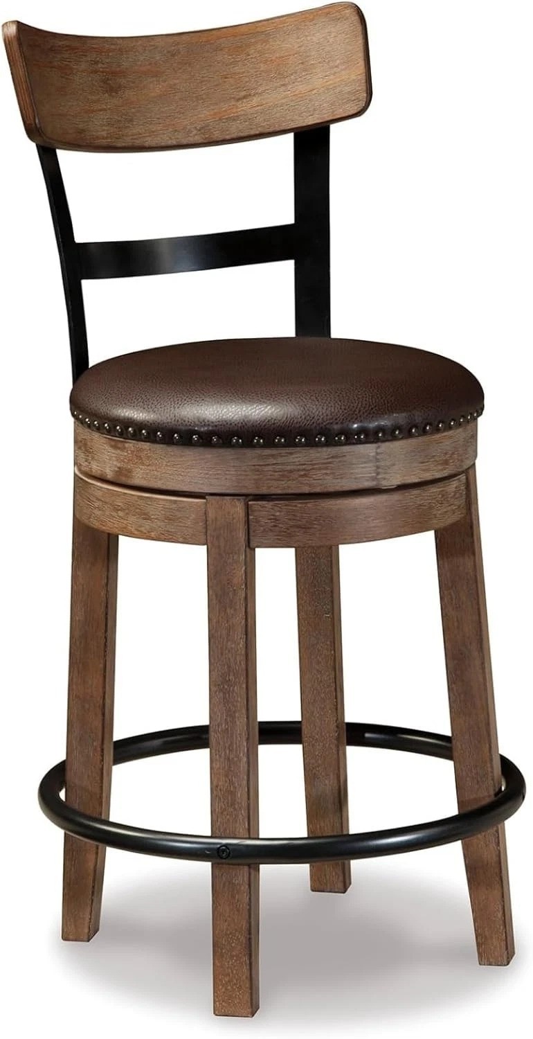 Pinnadel |24.25″ Counter-Height Swivel Bar Stool – Modern Farmhouse, Faux Lea…