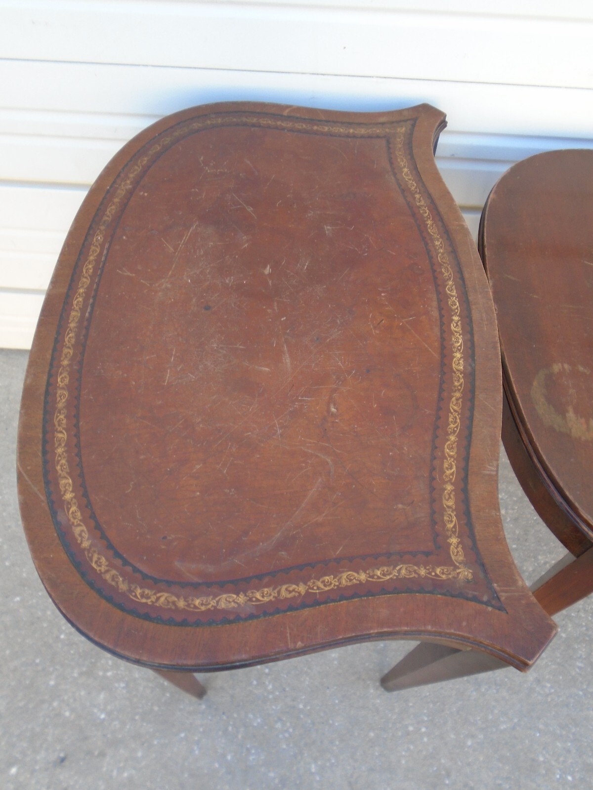 3 Nesting End Tables French Country Regency Side Louis XVI Leather Mahogany TLC