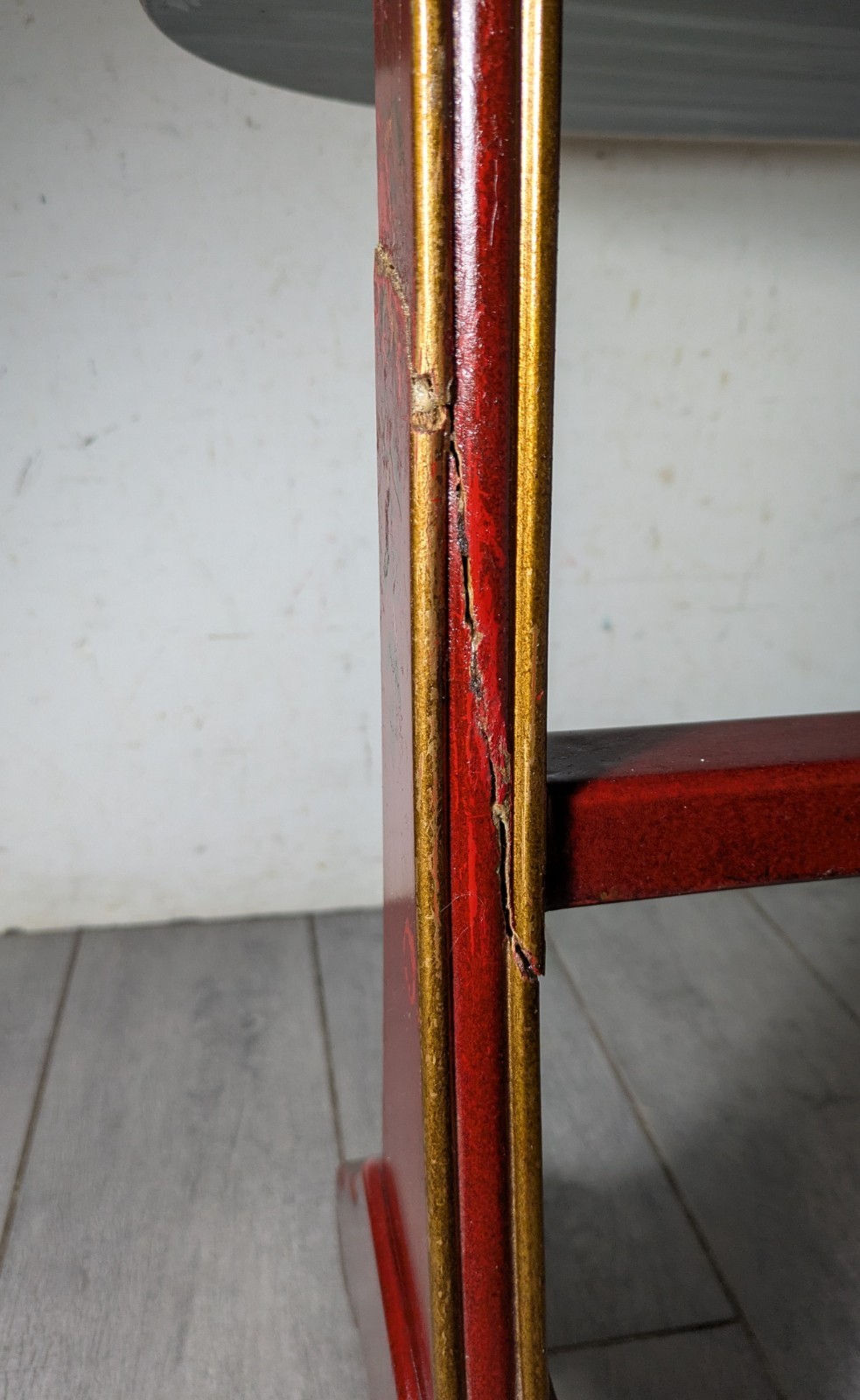 Vintage Asian Chinoiserie Folding Butler Tray Table Hand Painted Birds Red/Gold