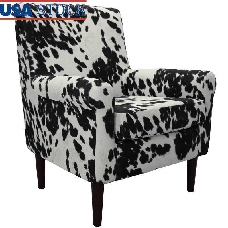 Contemporary Rolled Arm Cowprint Lounge Chair Fabric Armchair Living Room New