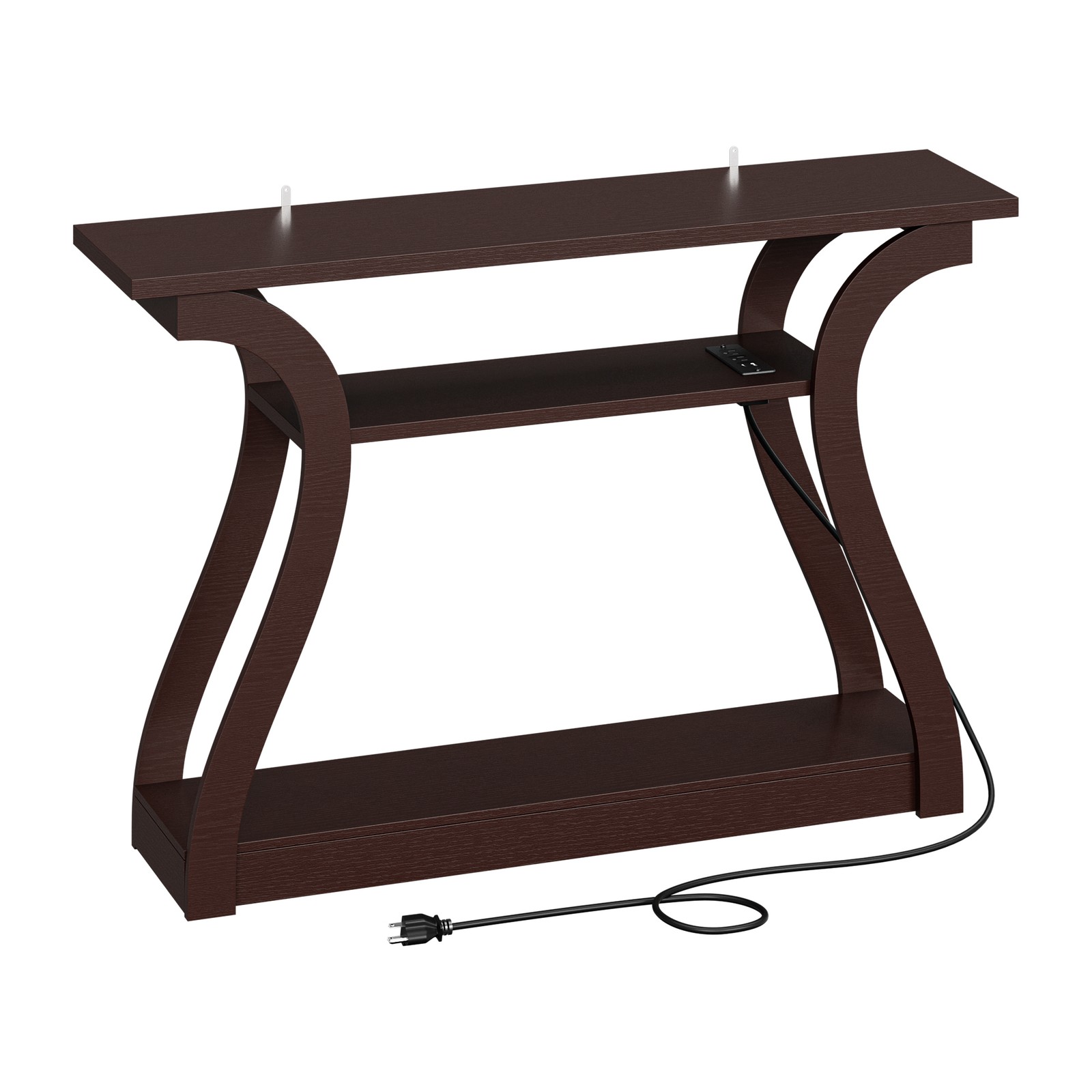 Console Table with Charging Station Entryway Sofa Side Table 3-Tier Wooden Brown