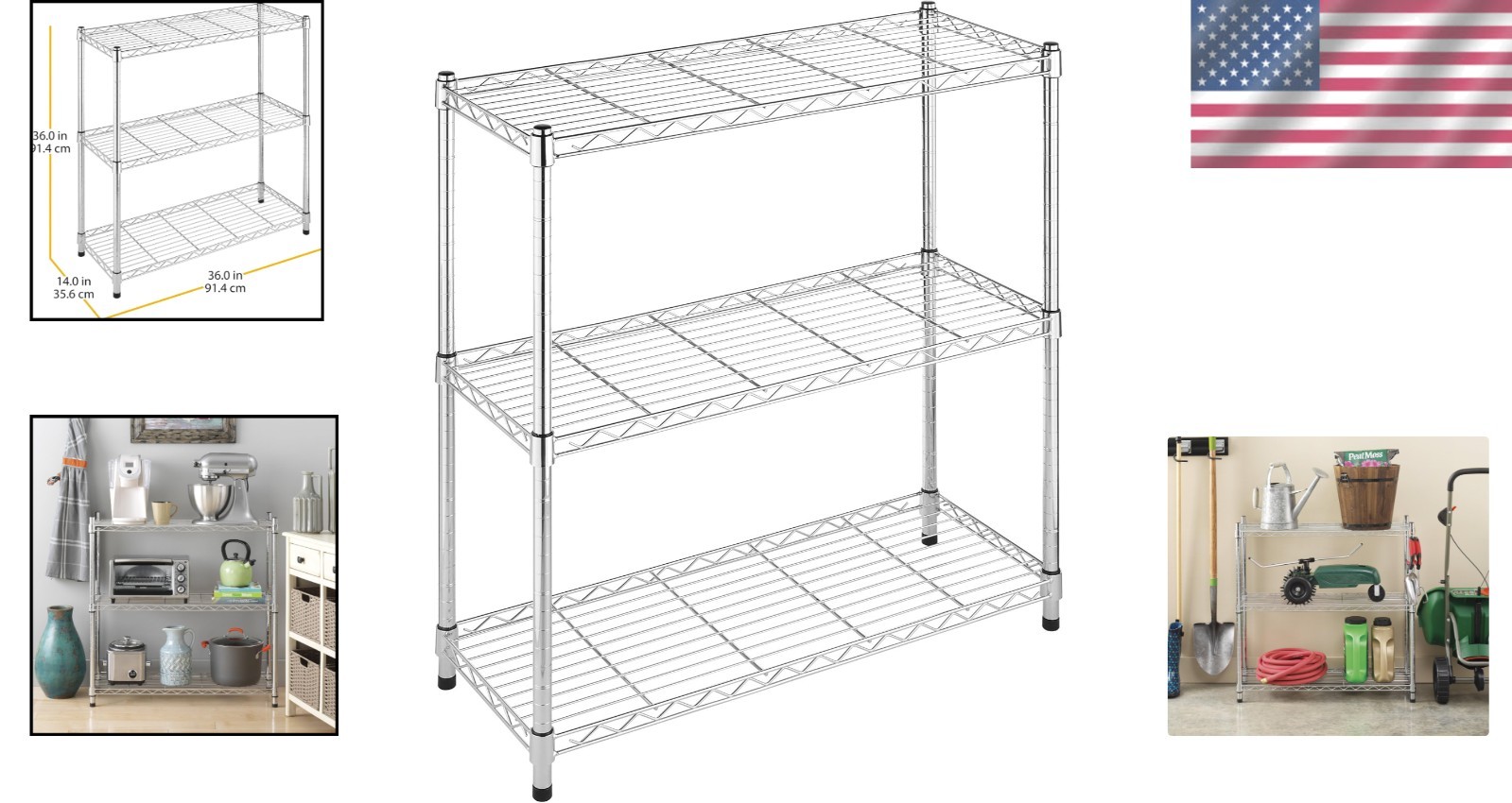 Adjustable Chrome Metal Storage Shelves – 400 lbs Each Tier, Space Saving Design